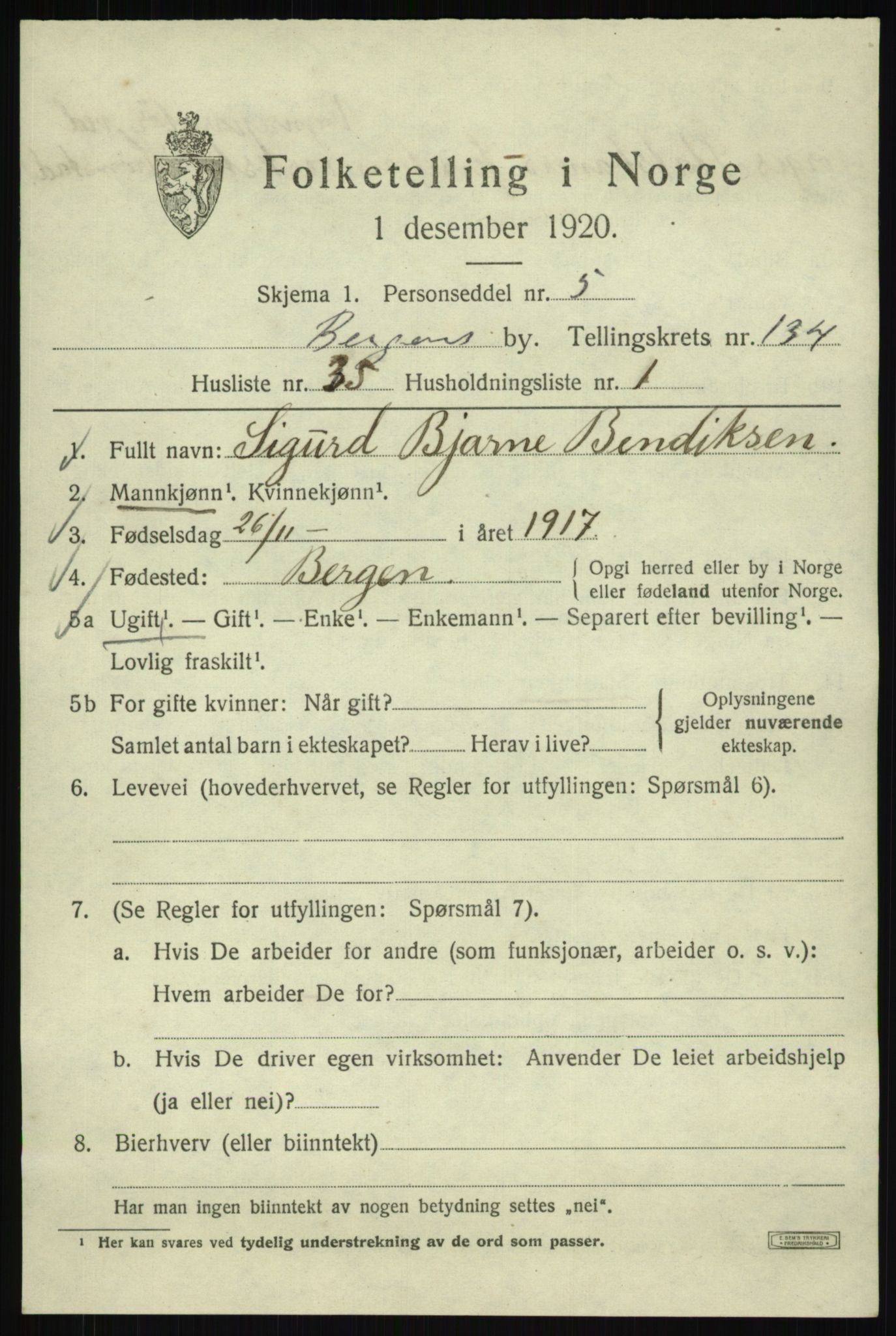 SAB, Folketelling 1920 for 1301 Bergen kjøpstad, 1920, s. 225855
