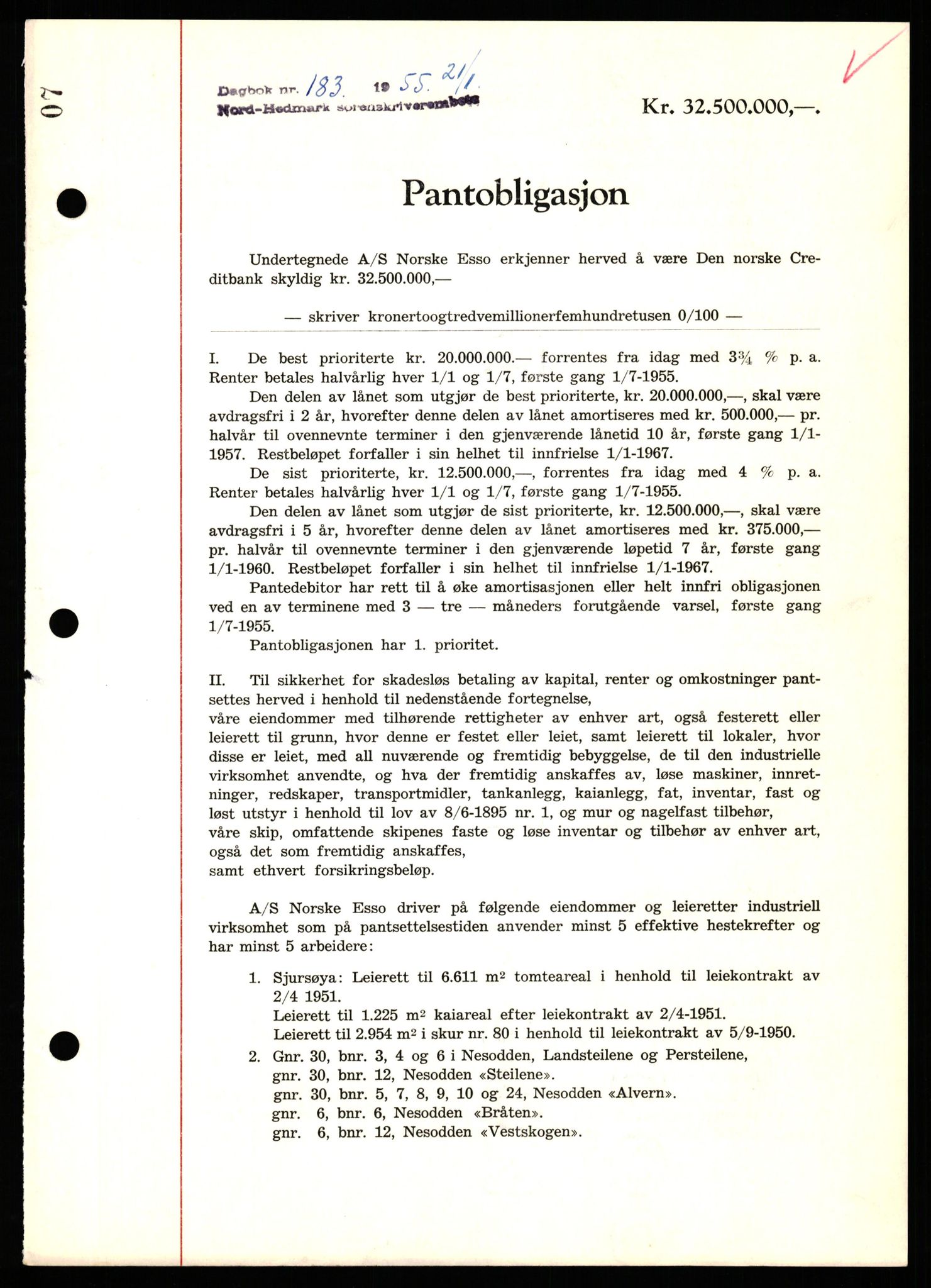 Nord-Hedmark sorenskriveri, SAH/TING-012/H/Hb/Hbf/L0032: Pantebok nr. B32, 1955-1955, Dagboknr: 183/1952
