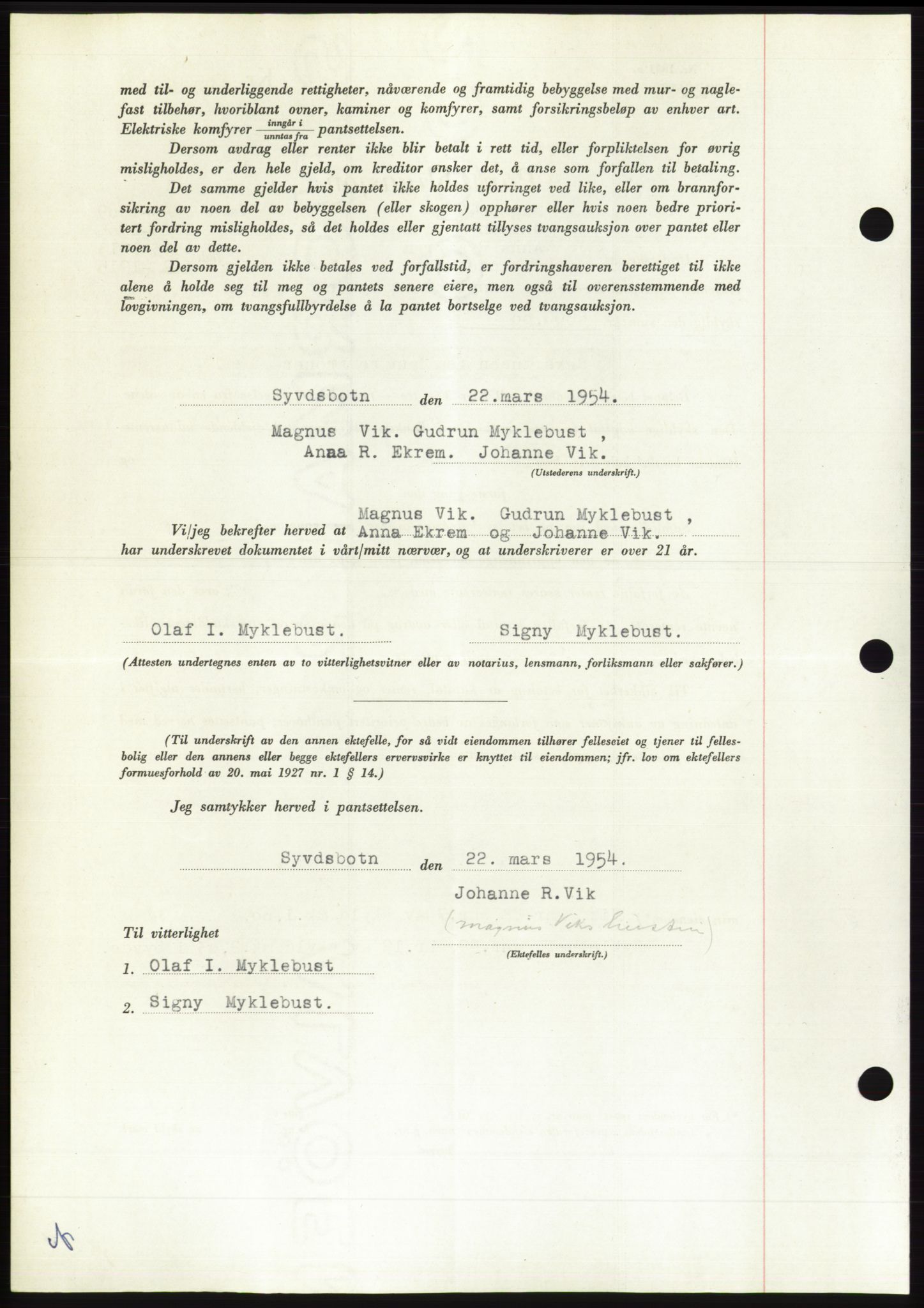 Søre Sunnmøre sorenskriveri, AV/SAT-A-4122/1/2/2C/L0124: Pantebok nr. 12B, 1953-1954, Dagboknr: 811/1954