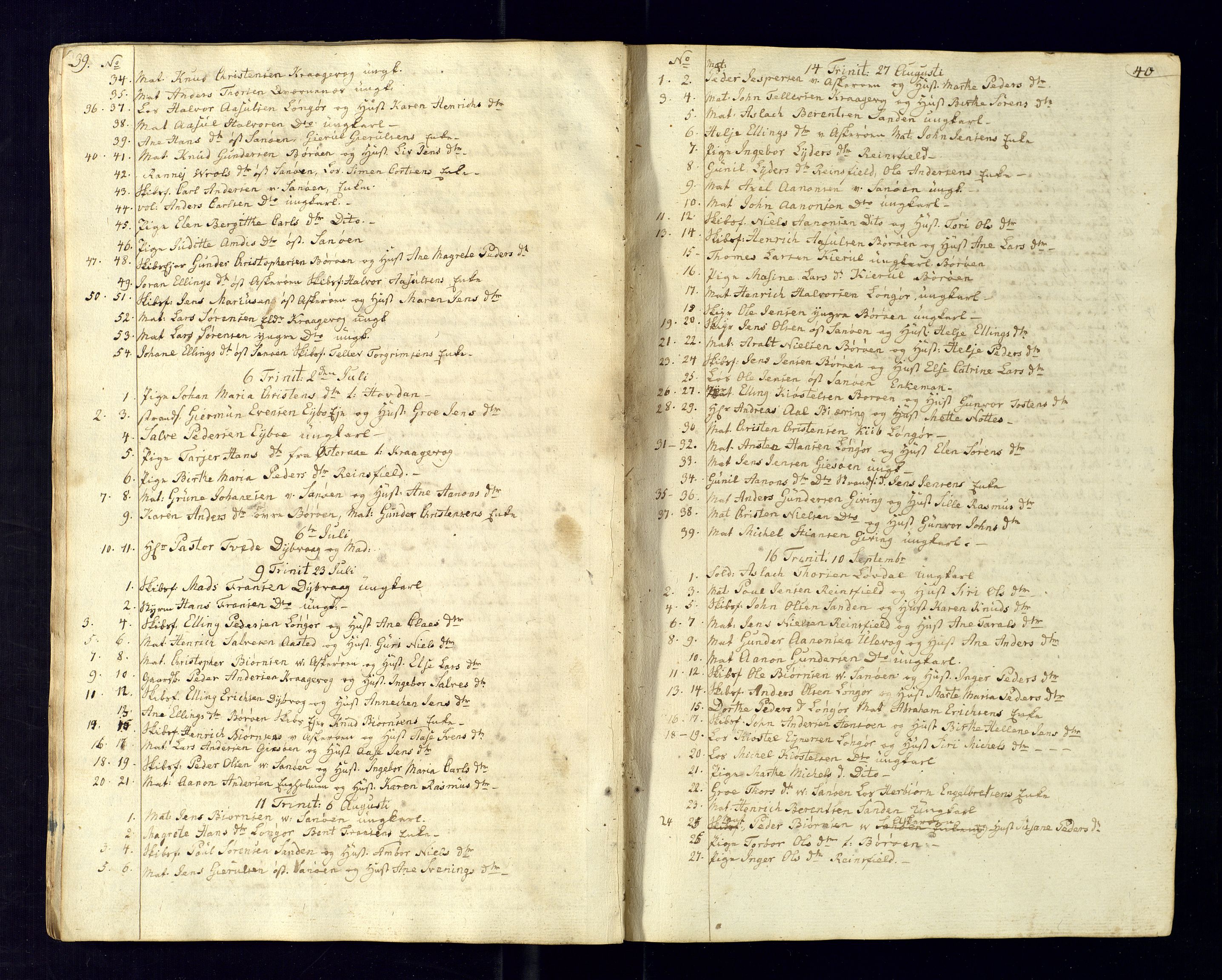 Dypvåg sokneprestkontor, AV/SAK-1111-0007/F/Fc/Fca/L0001: Kommunikantprotokoll nr. C-1, 1813-1830, s. 39-40