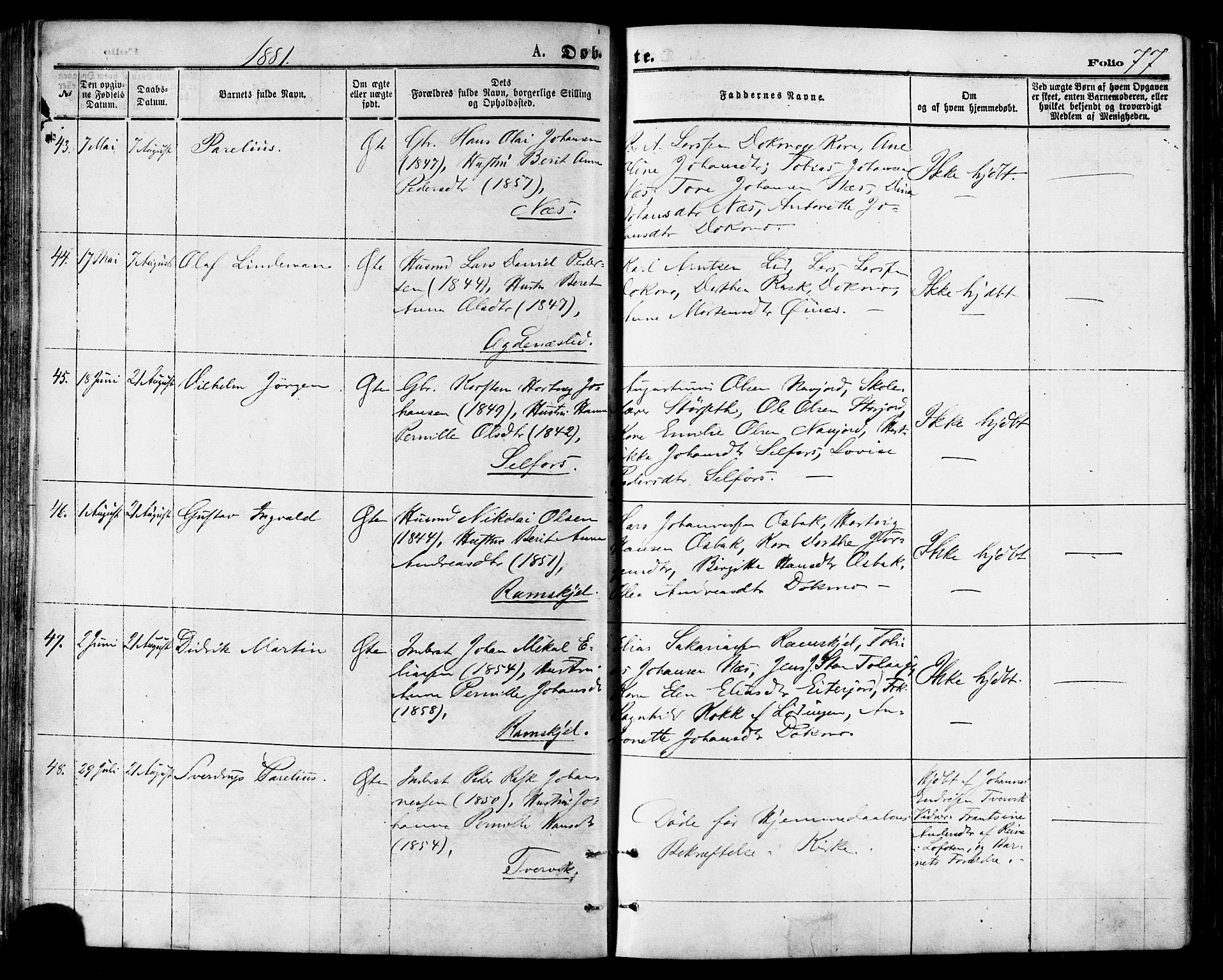 Ministerialprotokoller, klokkerbøker og fødselsregistre - Nordland, AV/SAT-A-1459/846/L0645: Ministerialbok nr. 846A03, 1872-1886, s. 77