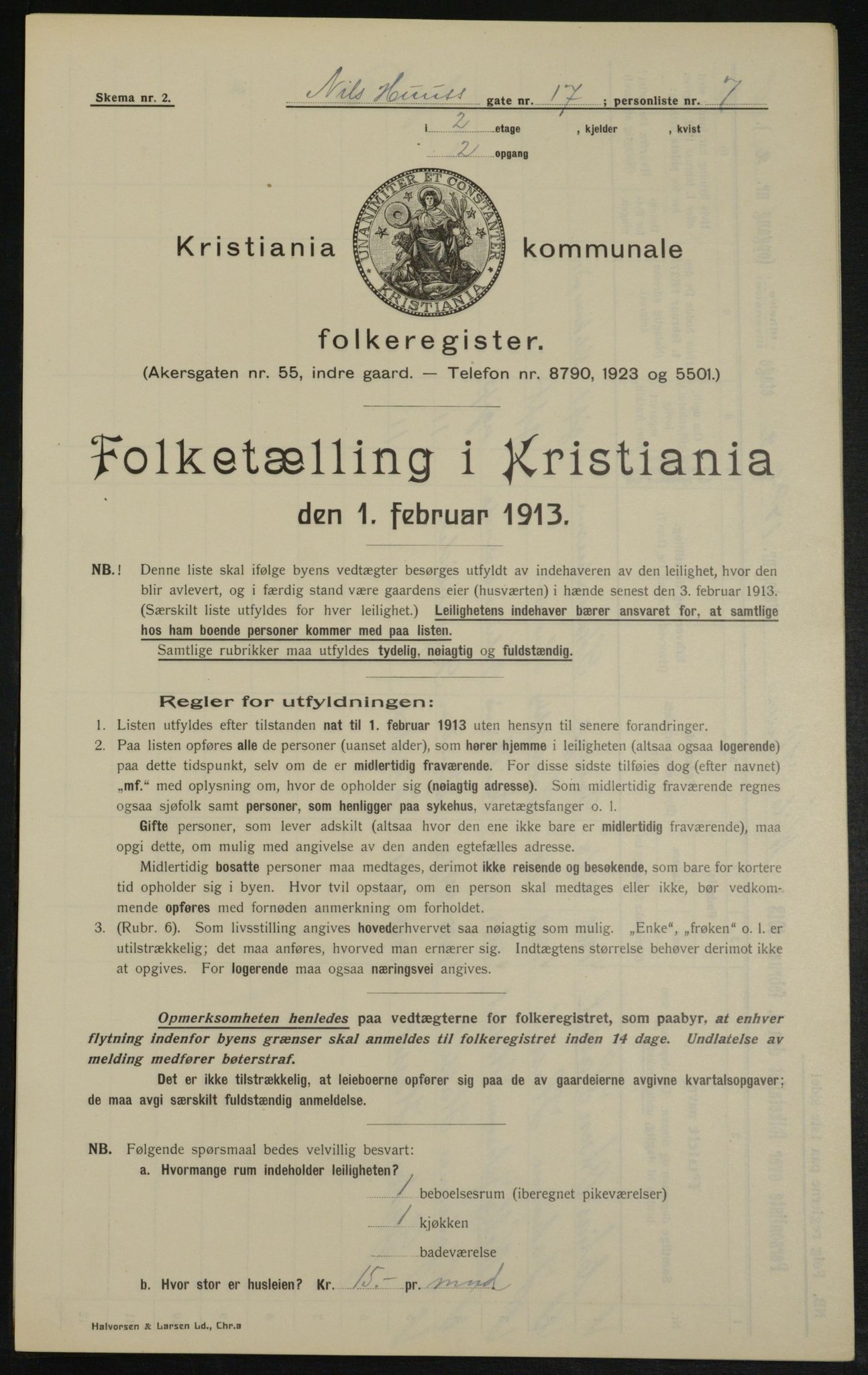 OBA, Kommunal folketelling 1.2.1913 for Kristiania, 1913, s. 71000