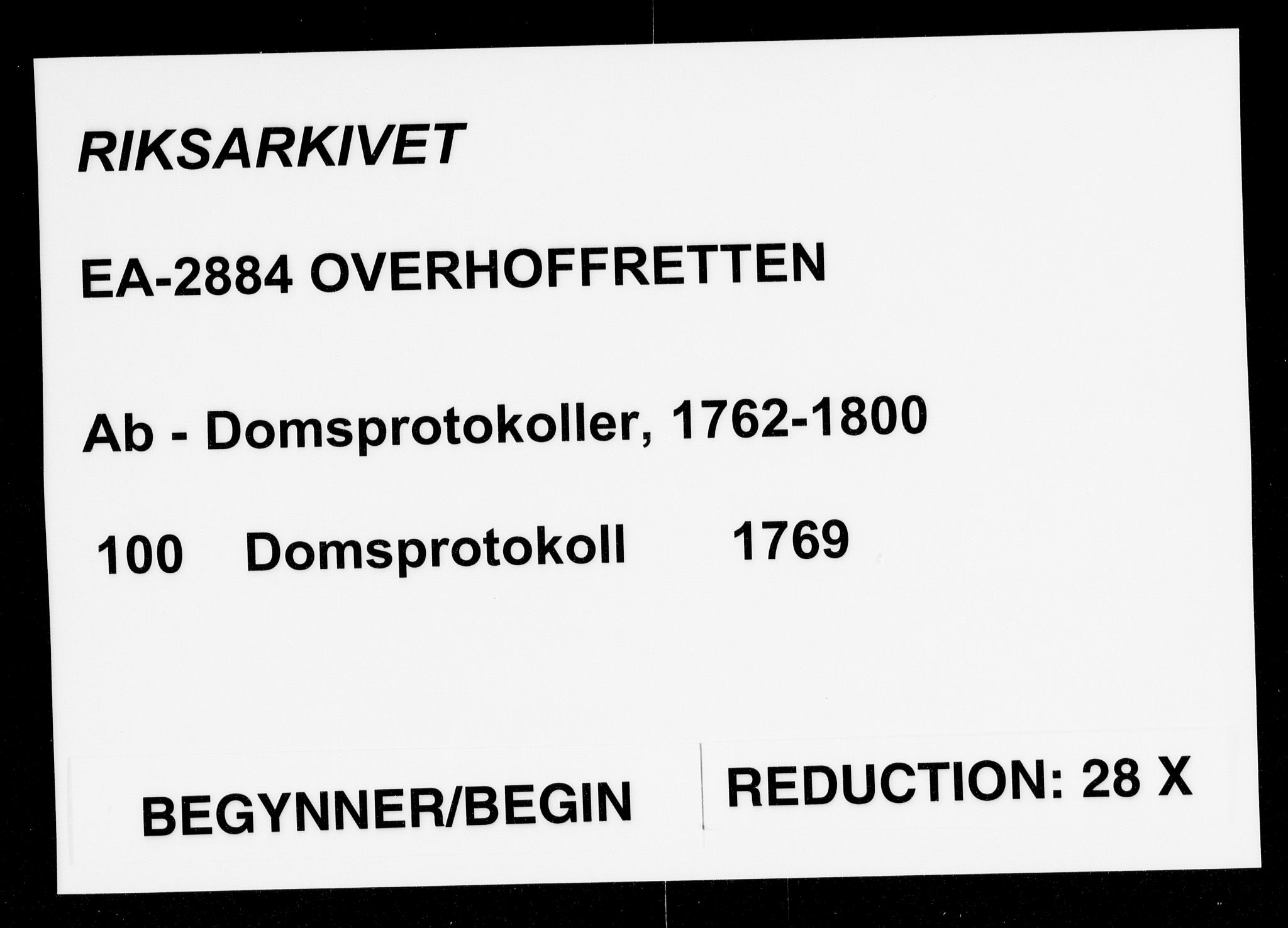 Overhoffretten 1667-1797, RA/EA-2884/Ab/L0100: Domsprotokoll, 1769