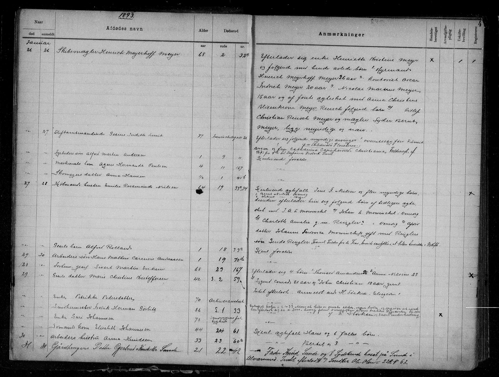 Byfogd og Byskriver i Bergen, AV/SAB-A-3401/06/06Na/L0006: Dødsfallsjournaler, 1893-1898, s. 3b-4a