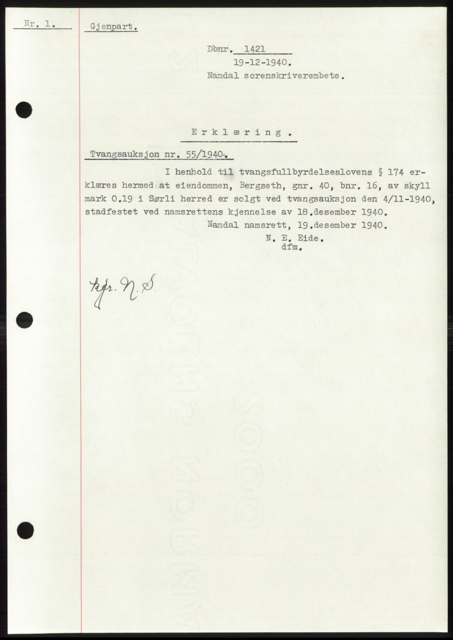 Namdal sorenskriveri, SAT/A-4133/1/2/2C: Pantebok nr. -, 1940-1941, Tingl.dato: 19.12.1940