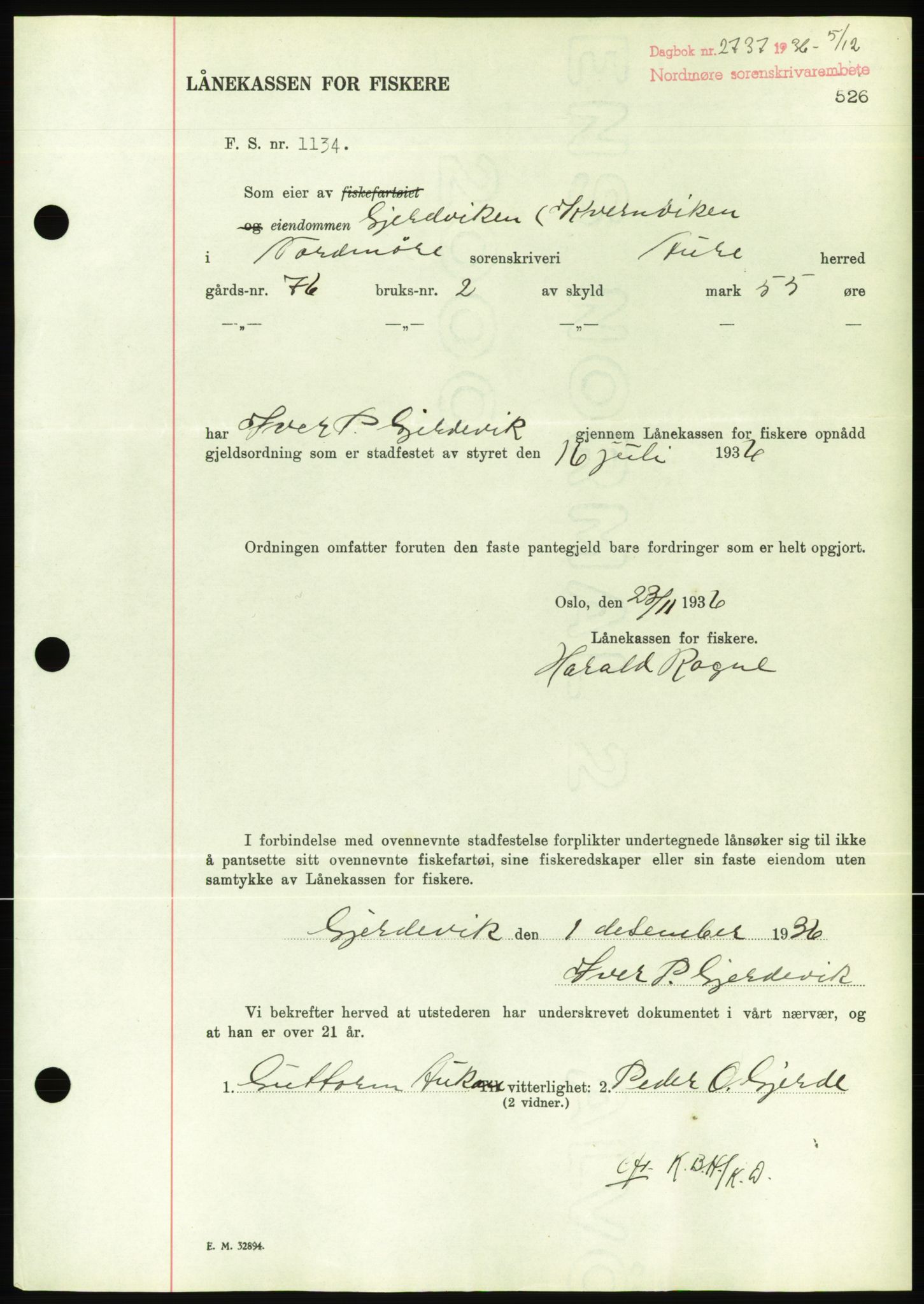 Nordmøre sorenskriveri, AV/SAT-A-4132/1/2/2Ca/L0090: Pantebok nr. B80, 1936-1937, Dagboknr: 2737/1936