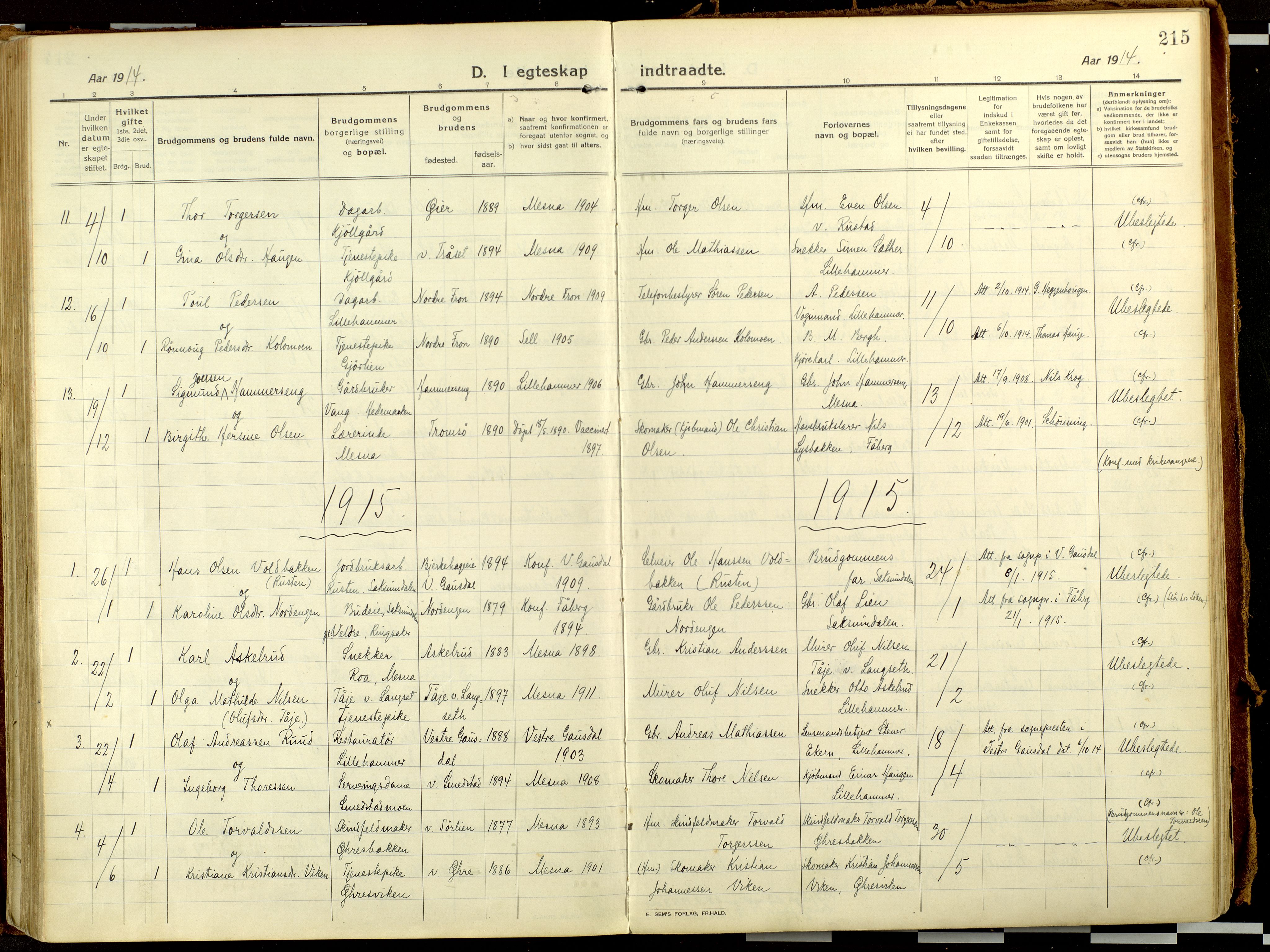 Fåberg prestekontor, AV/SAH-PREST-086/H/Ha/Haa/L0013: Ministerialbok nr. 13, 1913-1928, s. 215