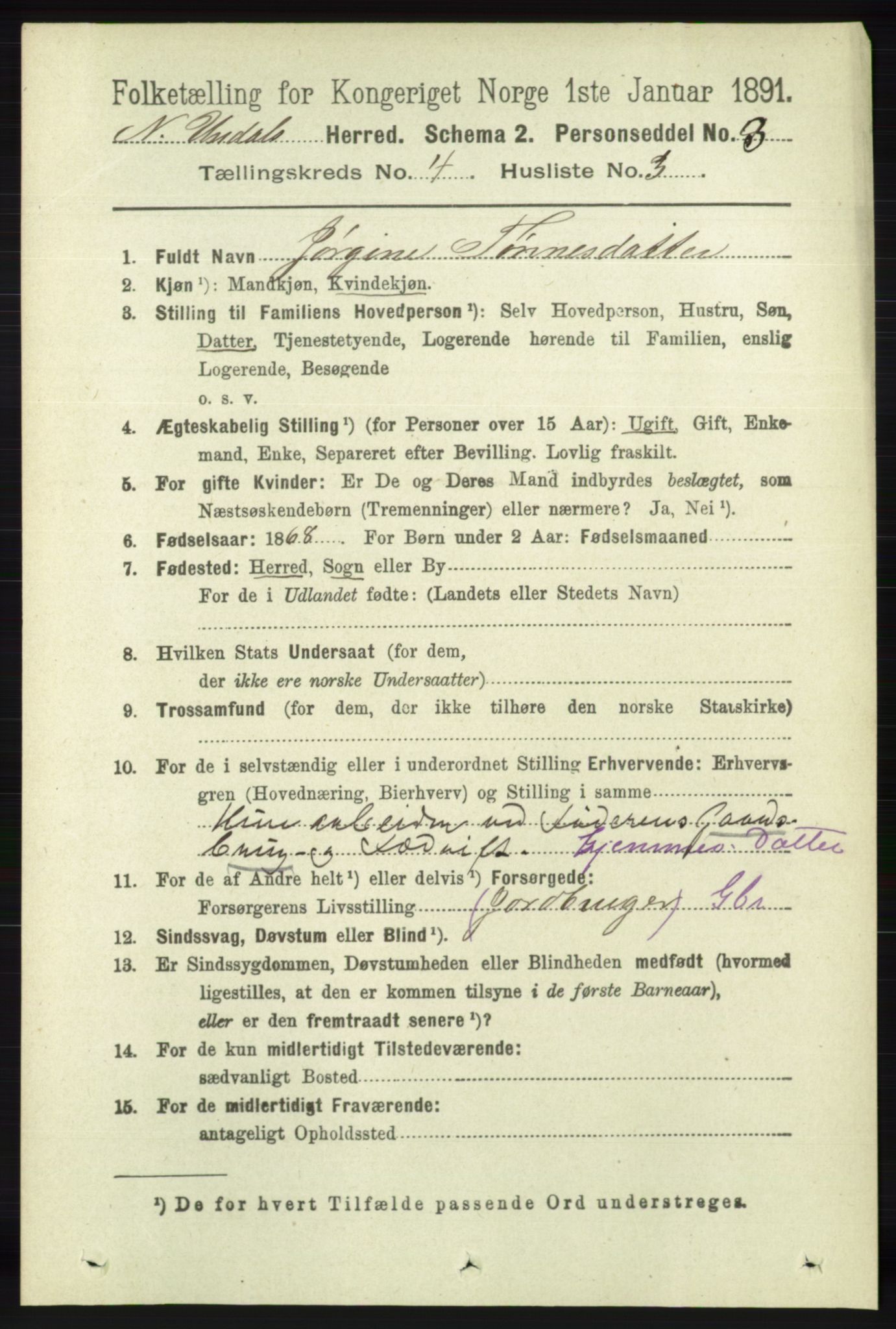 RA, Folketelling 1891 for 1028 Nord-Audnedal herred, 1891, s. 1107