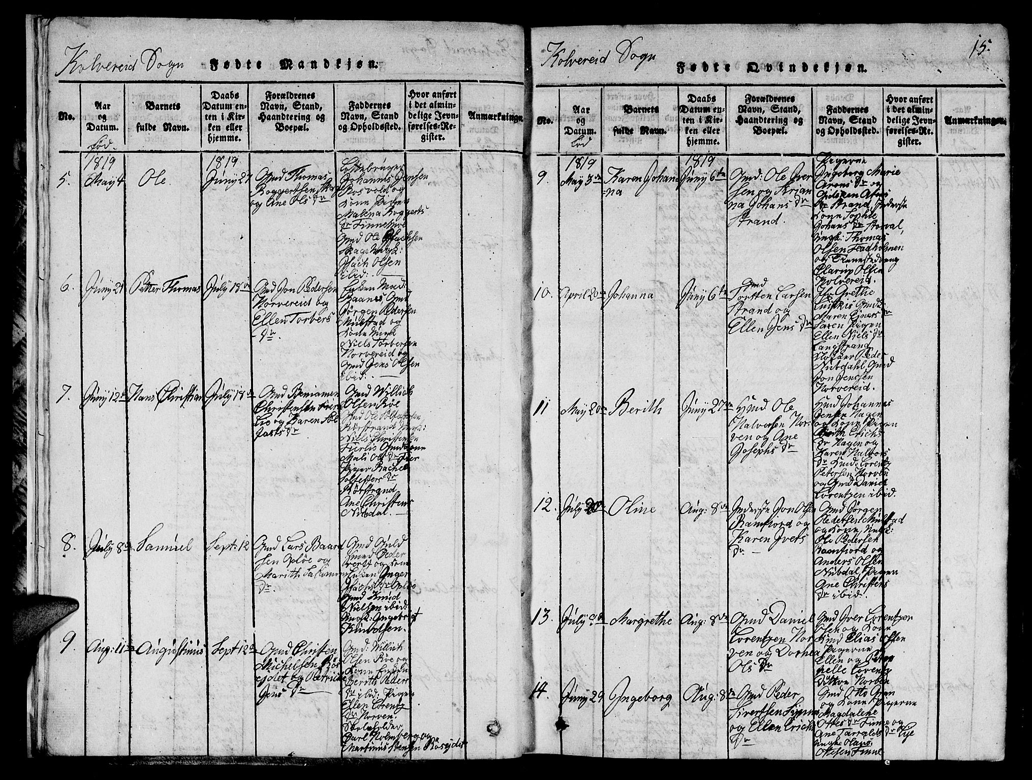 Ministerialprotokoller, klokkerbøker og fødselsregistre - Nord-Trøndelag, AV/SAT-A-1458/780/L0648: Klokkerbok nr. 780C01 /1, 1815-1870, s. 15