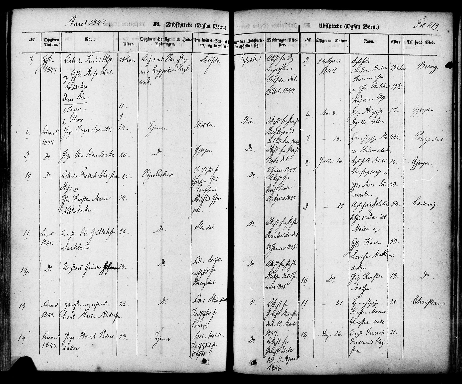 Skien kirkebøker, AV/SAKO-A-302/F/Fa/L0006a: Ministerialbok nr. 6A, 1843-1856, s. 419