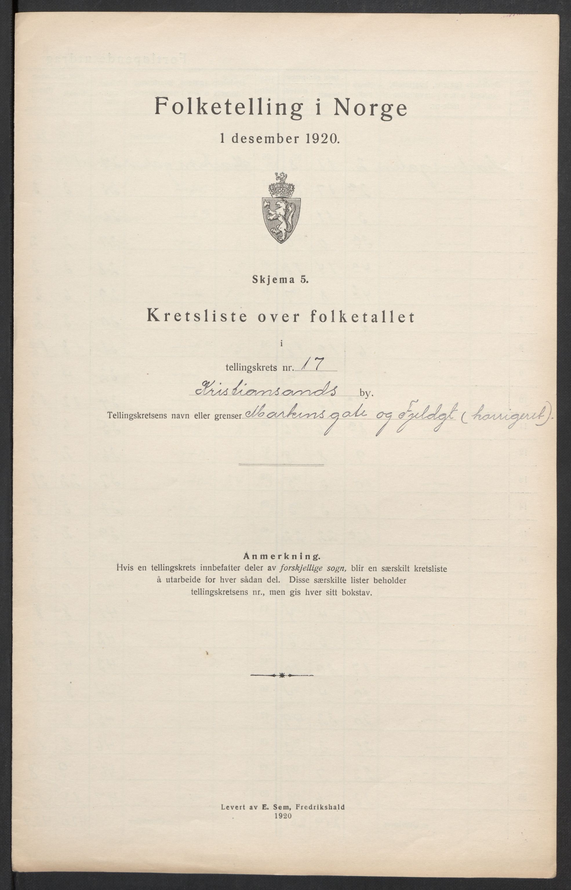 SAK, Folketelling 1920 for 1001 Kristiansand kjøpstad, 1920, s. 137