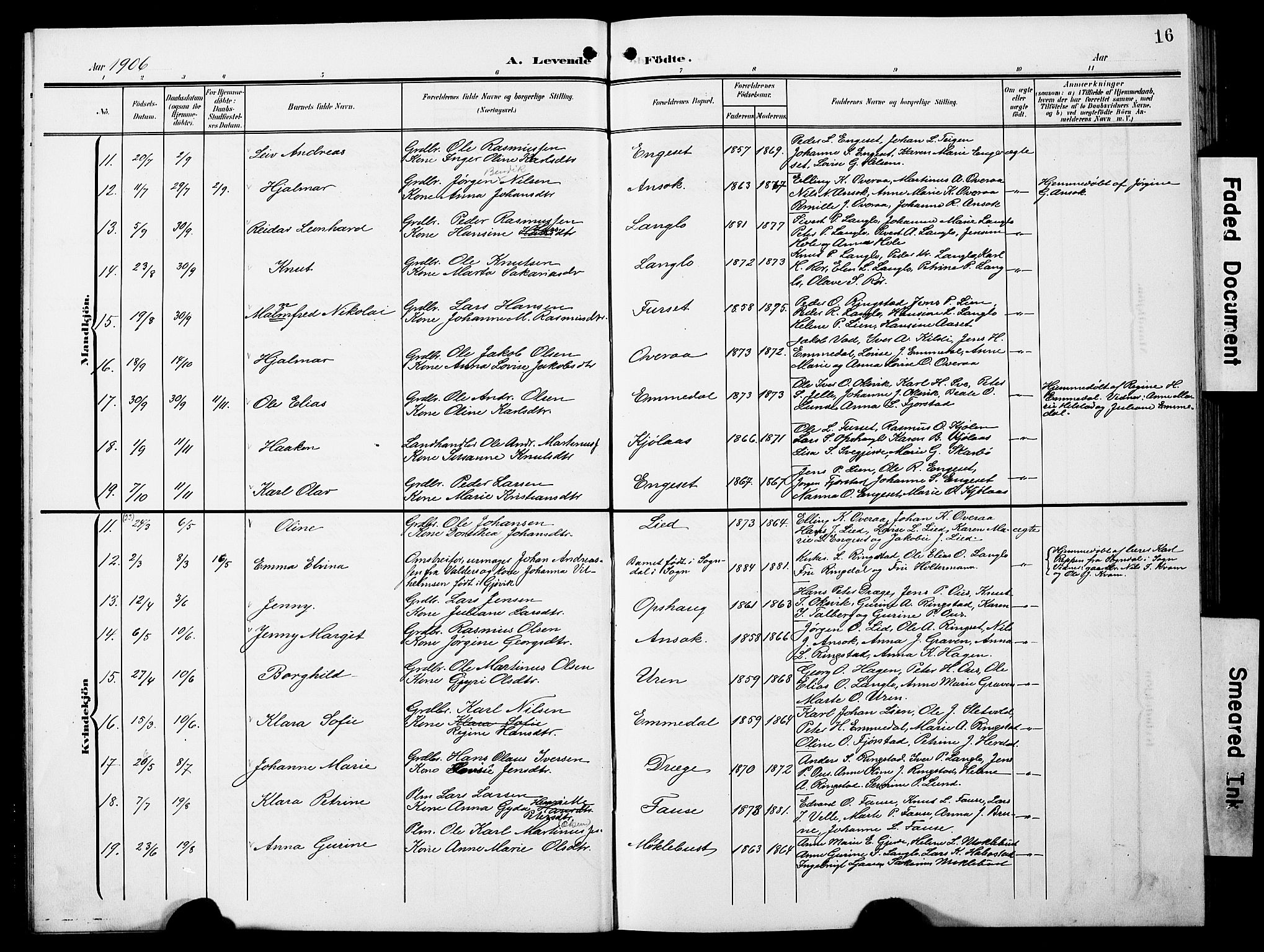 Ministerialprotokoller, klokkerbøker og fødselsregistre - Møre og Romsdal, AV/SAT-A-1454/520/L0293: Klokkerbok nr. 520C05, 1902-1923, s. 16