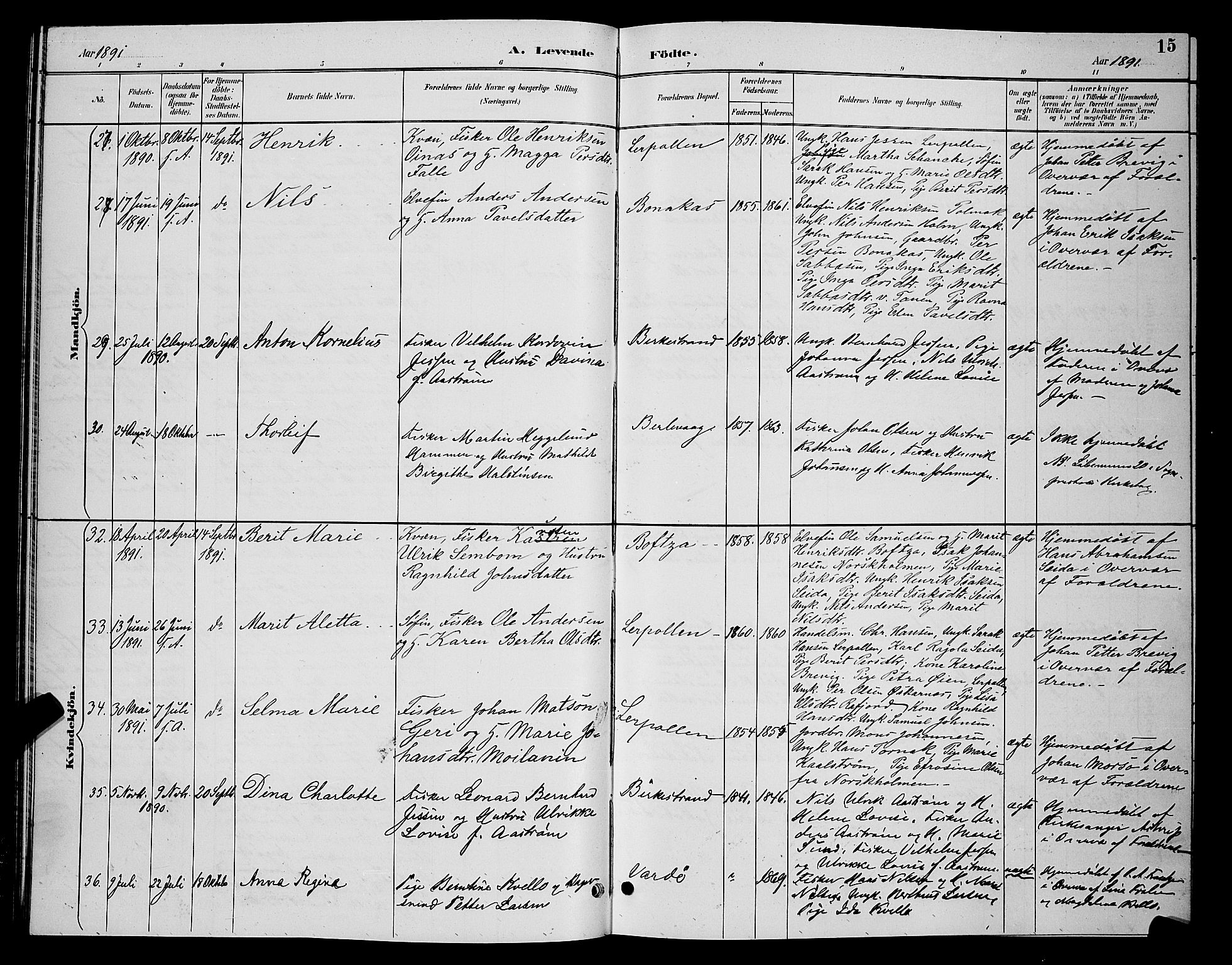 Tana sokneprestkontor, AV/SATØ-S-1334/H/Hb/L0004klokker: Klokkerbok nr. 4, 1890-1903, s. 15