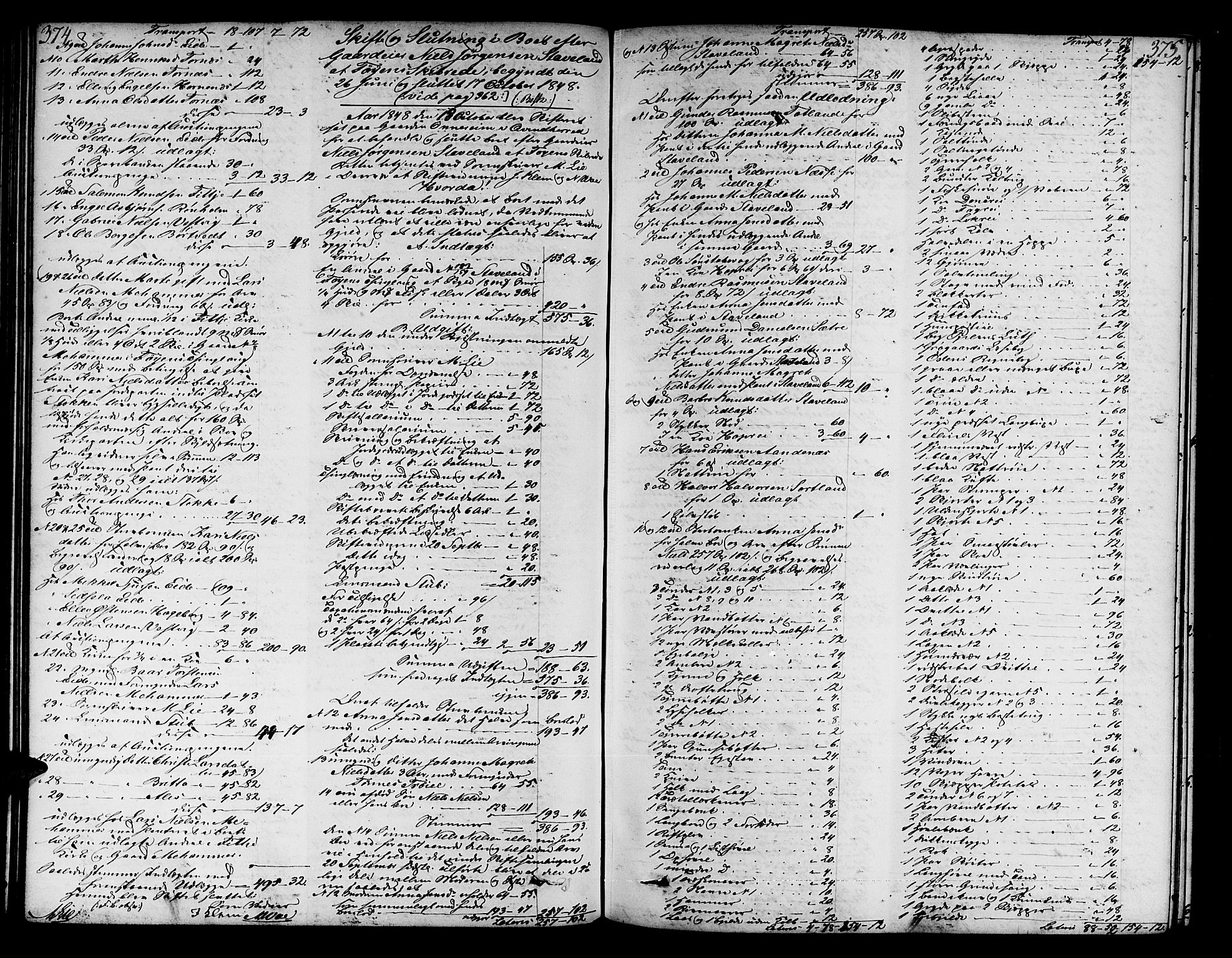 Sunnhordland sorenskrivar, AV/SAB-A-2401/1/H/Ha/Had/L0006: Skifteprotokollar. Føyen, Fjære og Våg. Register i protokoll., 1844-1853, s. 374-375