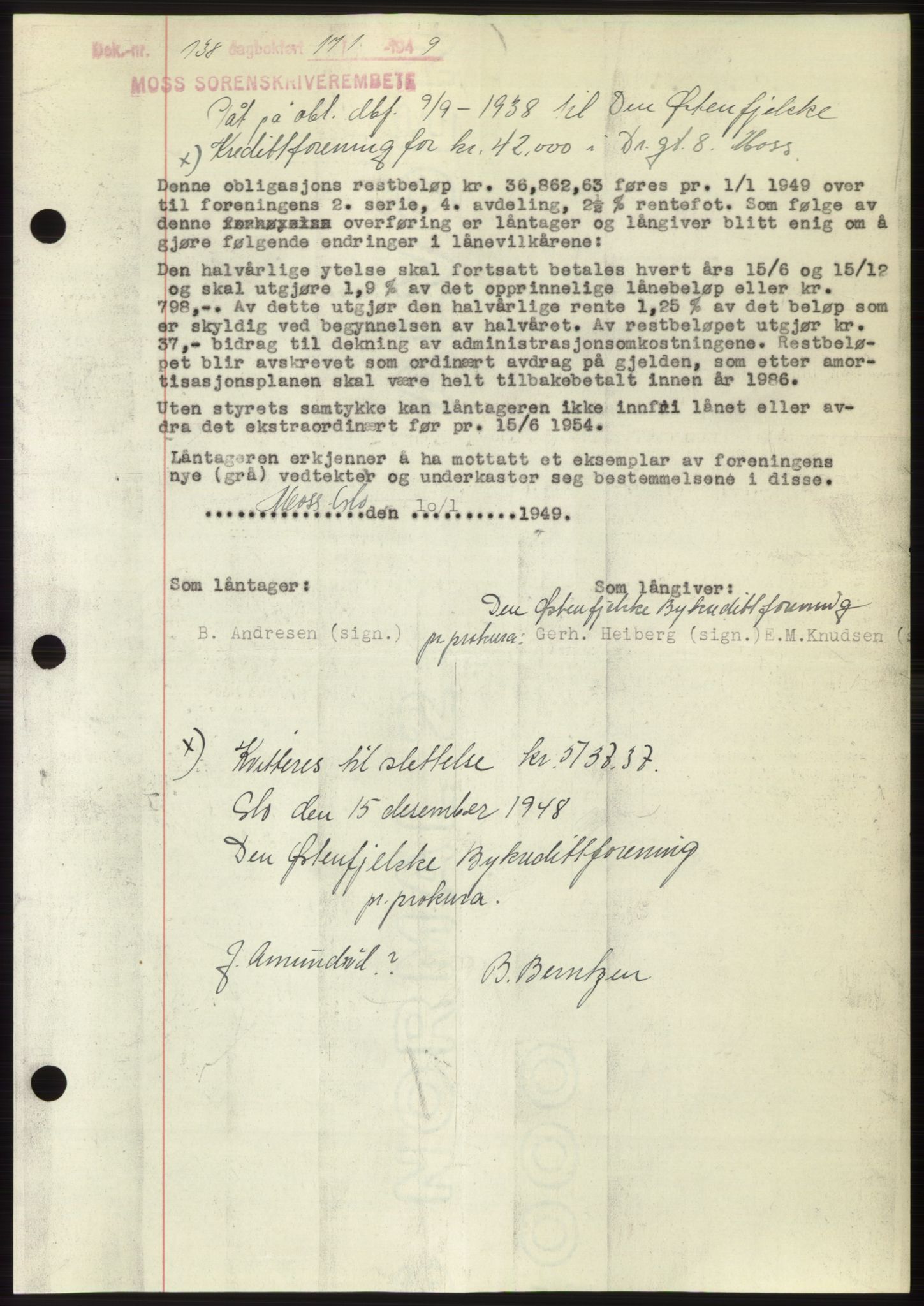 Moss sorenskriveri, SAO/A-10168: Pantebok nr. B21, 1949-1949, Dagboknr: 138/1949