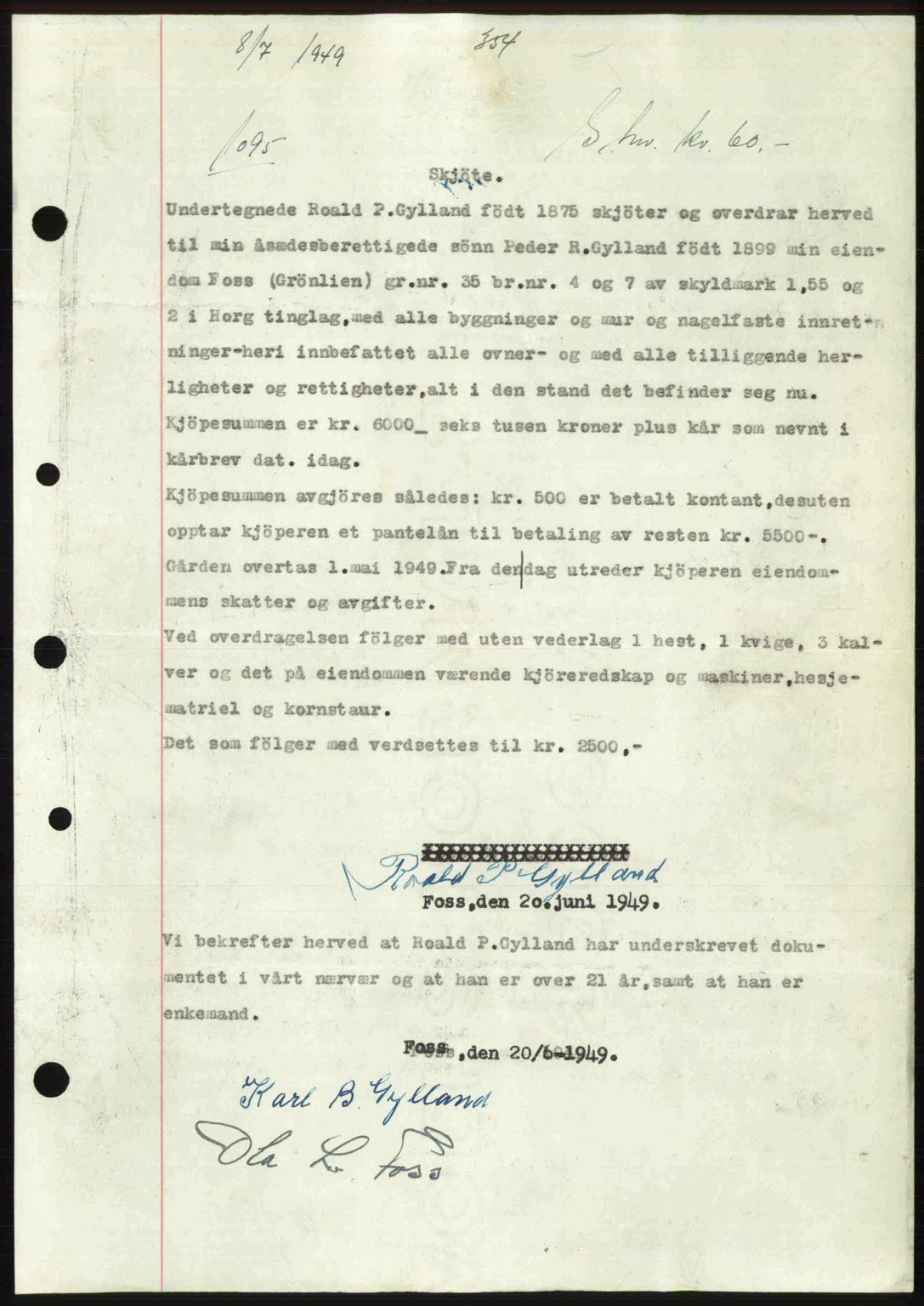 Gauldal sorenskriveri, SAT/A-0014/1/2/2C: Pantebok nr. A8, 1949-1949, Dagboknr: 1095/1949