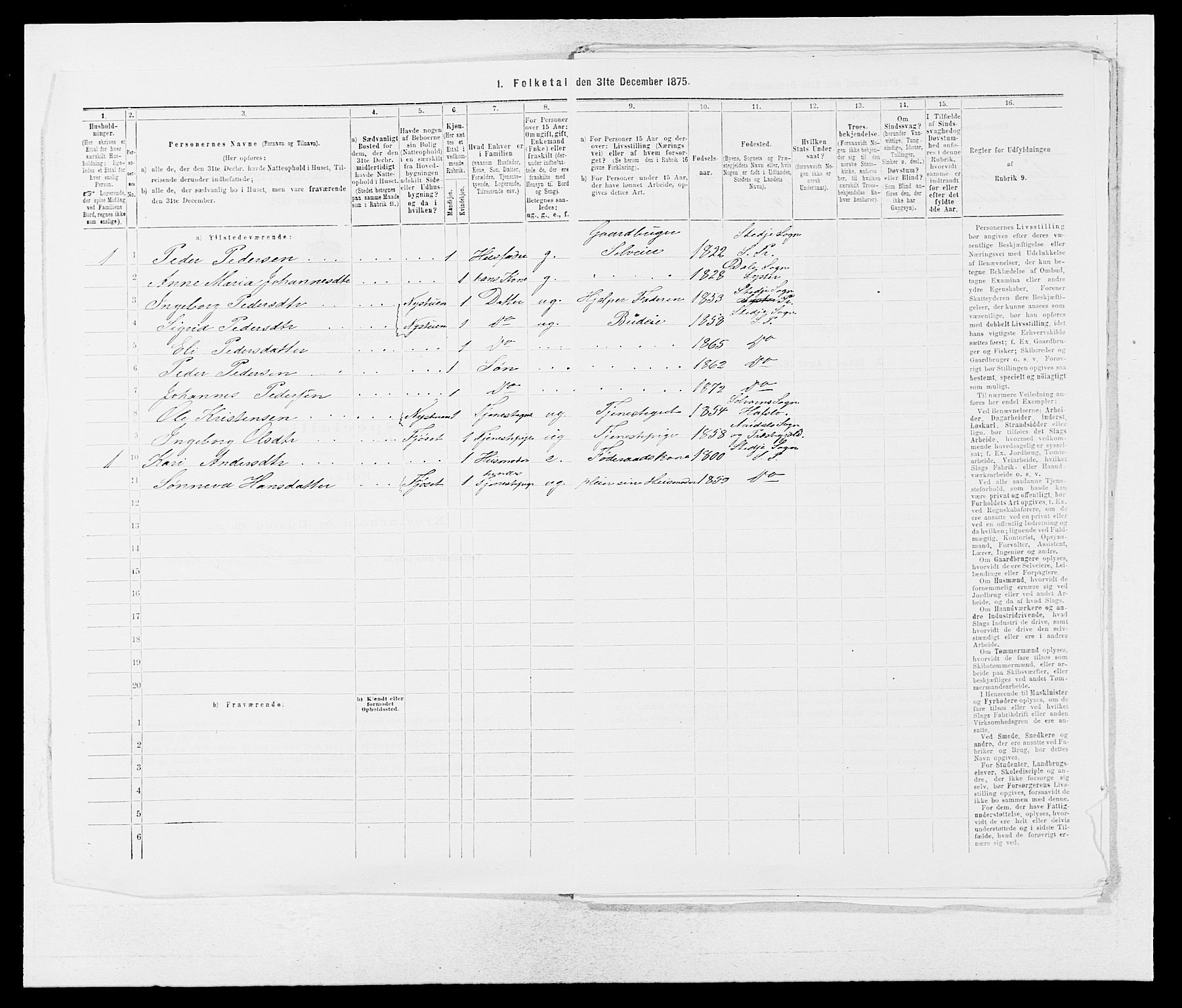 SAB, Folketelling 1875 for 1420P Sogndal prestegjeld, 1875, s. 207