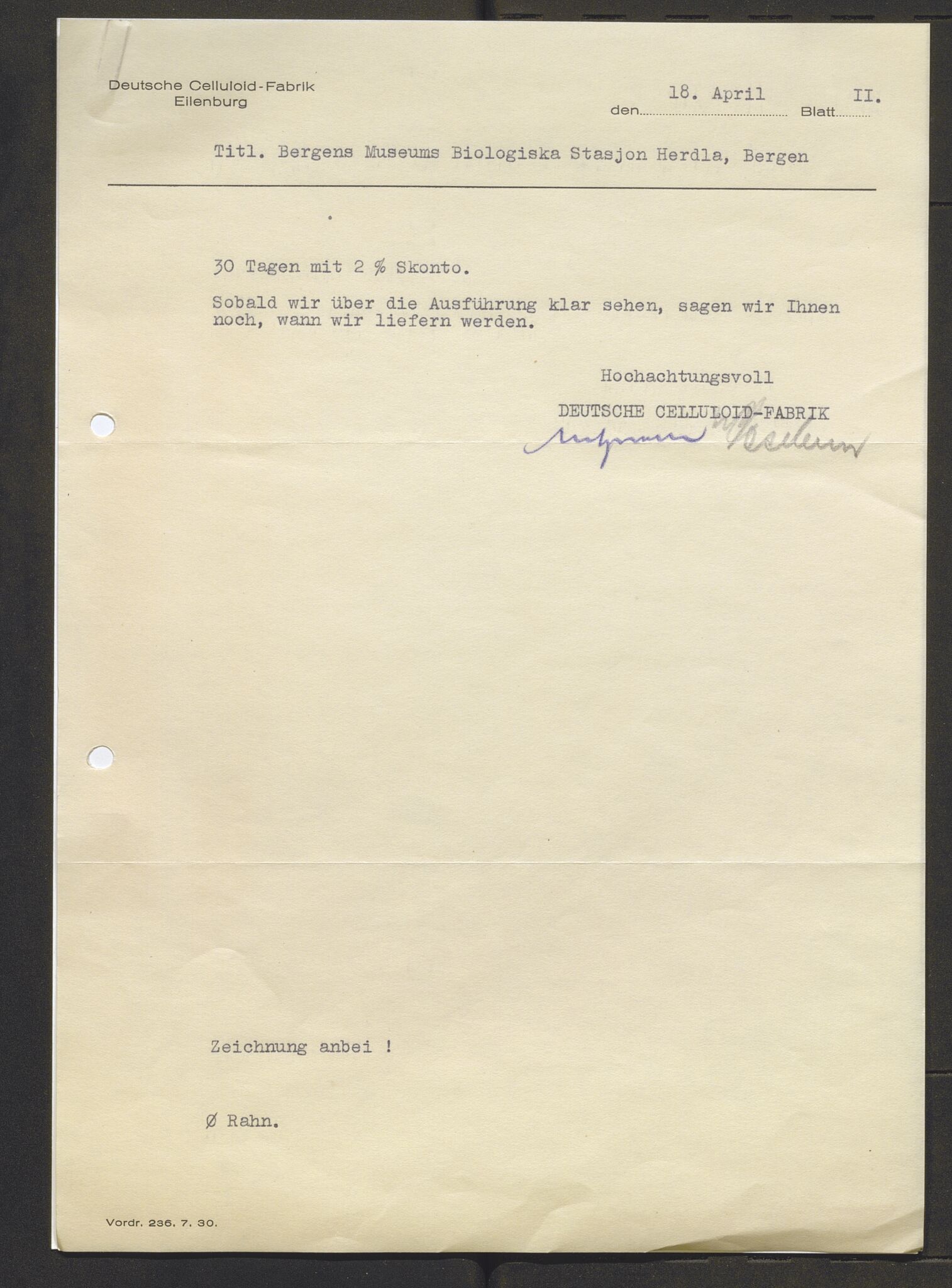 Bergens Museum, AV/SAB-A-17301/13/D/L0002: Korrespondanse , 1928-1940, s. 413