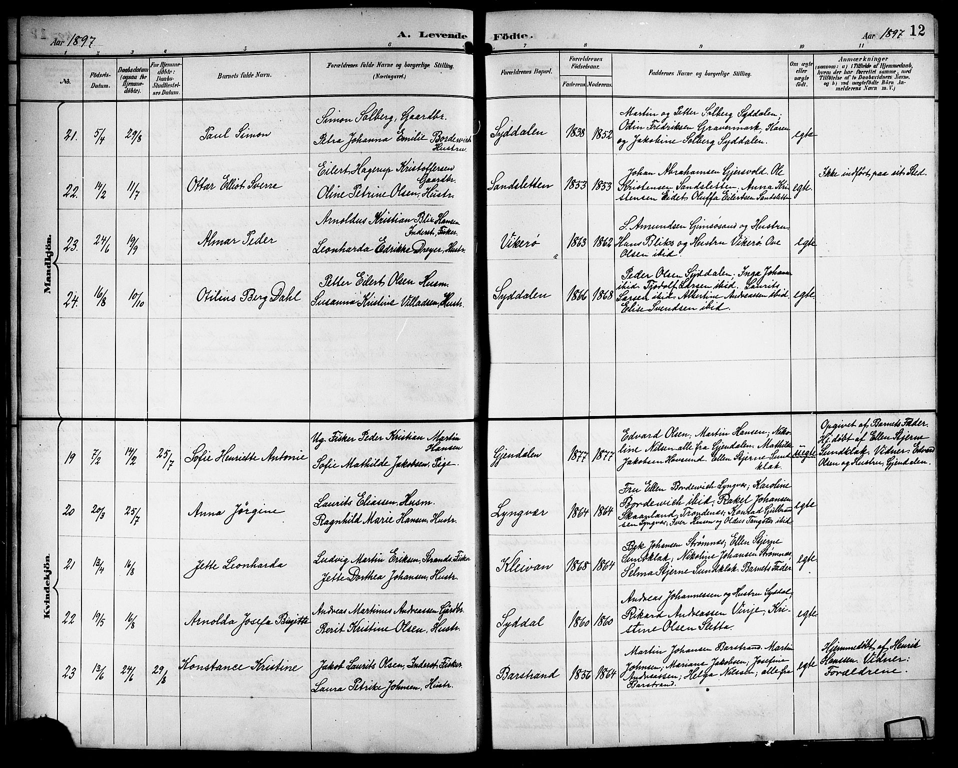 Ministerialprotokoller, klokkerbøker og fødselsregistre - Nordland, AV/SAT-A-1459/876/L1105: Klokkerbok nr. 876C04, 1896-1914, s. 12