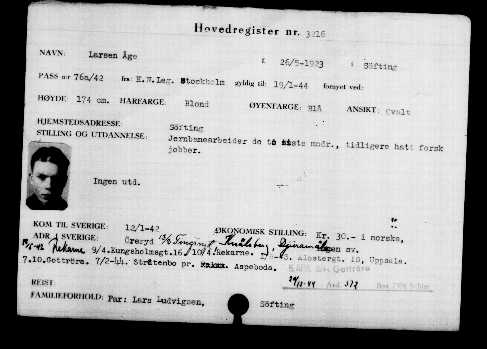 Utenriksstasjonene, Legasjonen i Stockholm, Flyktningkontoret, AV/RA-S-6753/V/Va/L0003: Kjesäterkartoteket, flyktninger med registreringsnr. 2001-3495, 1940-1945, s. 1676