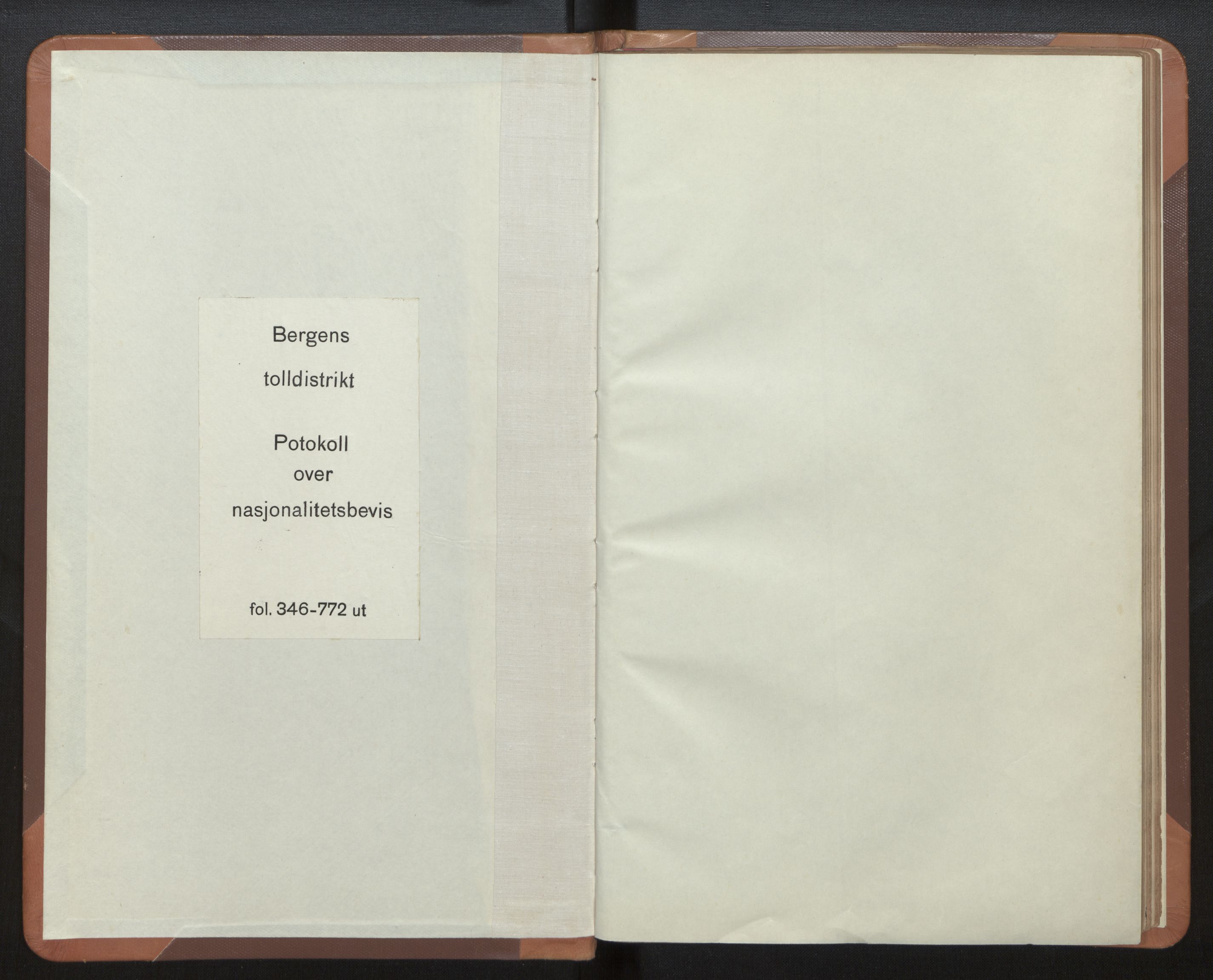 Bergen Tollarkiv, SAB/A-58801/N/Nh/Nha/L0002: Protokoll over nasjonalitetsbevis II, folio 346 - 772, 1861-1903