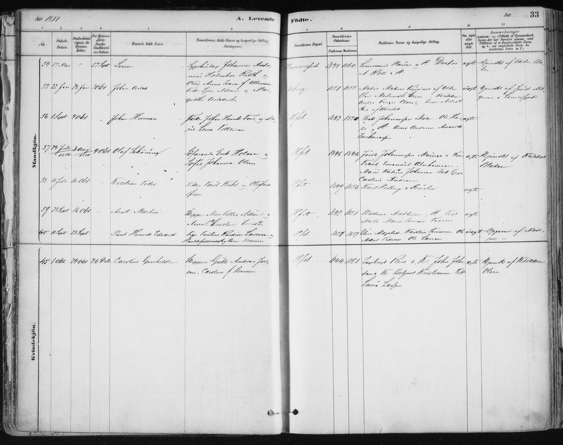 Hammerfest sokneprestkontor, AV/SATØ-S-1347/H/Ha/L0008.kirke: Ministerialbok nr. 8, 1878-1889, s. 33