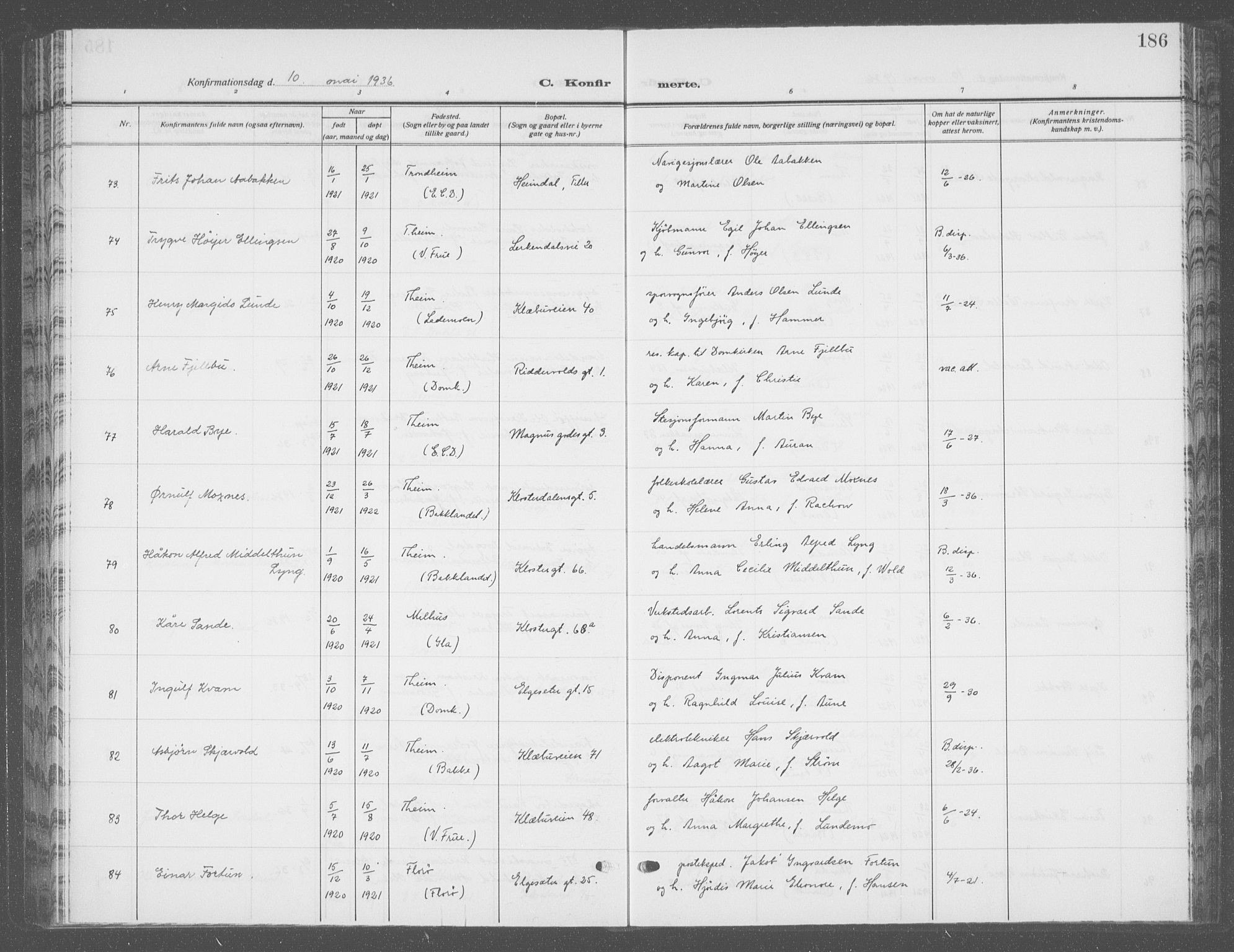 Ministerialprotokoller, klokkerbøker og fødselsregistre - Sør-Trøndelag, SAT/A-1456/601/L0099: Klokkerbok nr. 601C17, 1928-1941, s. 186