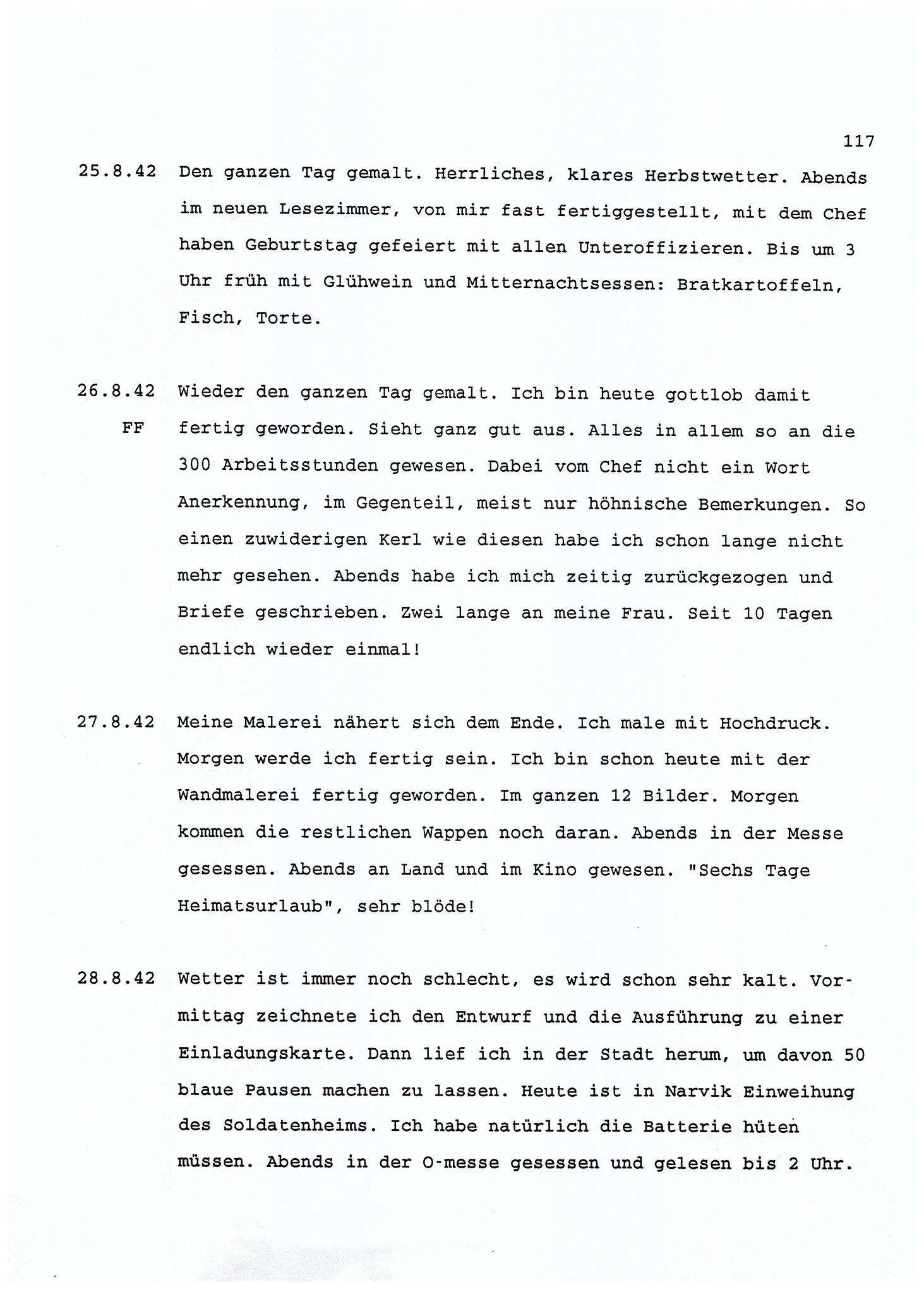 Dagbokopptegnelser av en tysk marineoffiser stasjonert i Norge , FMFB/A-1160/F/L0001: Dagbokopptegnelser av en tysk marineoffiser stasjonert i Norge, 1941-1944, s. 117