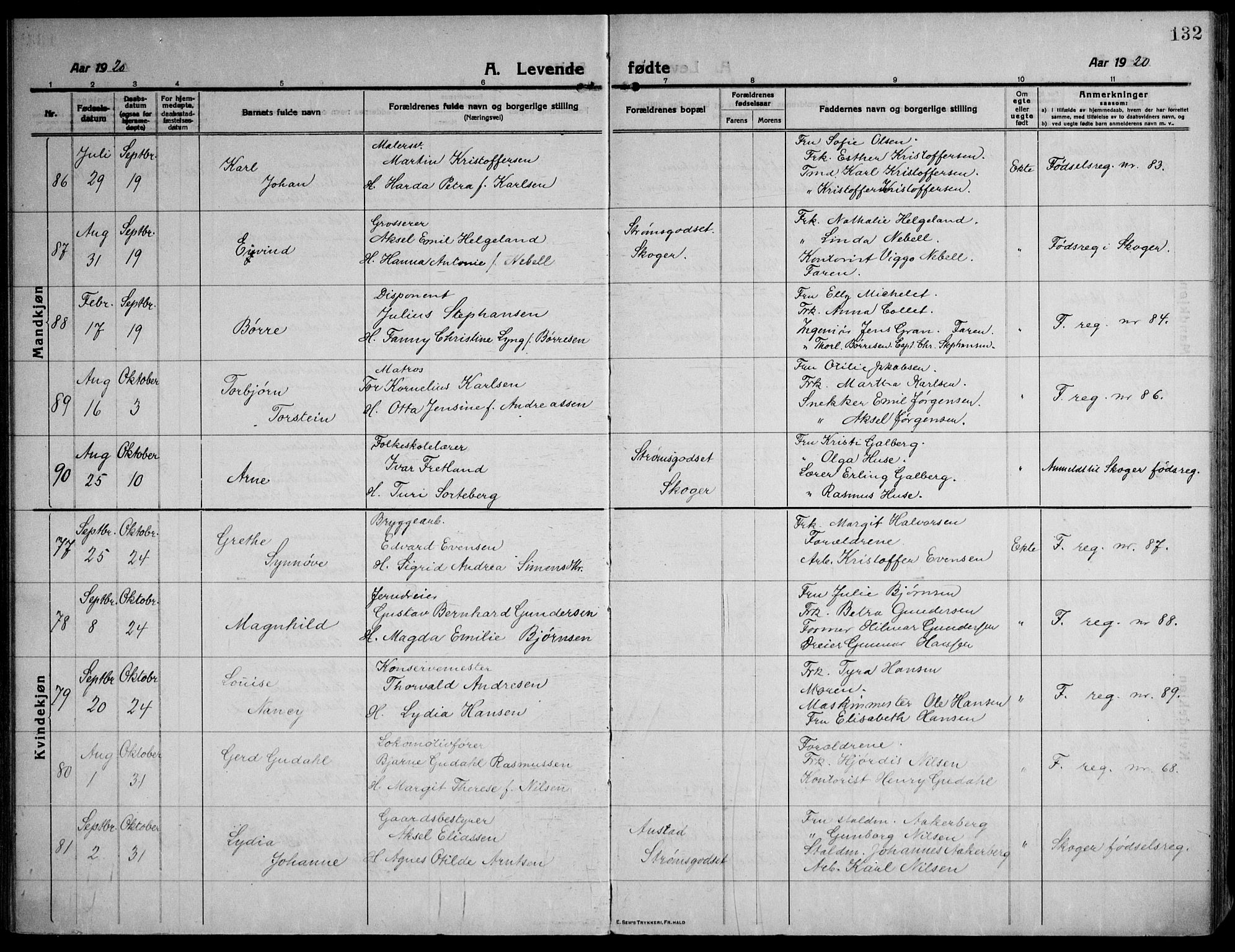 Strømsø kirkebøker, AV/SAKO-A-246/F/Fa/L0029: Ministerialbok nr. I 27, 1915-1930, s. 132