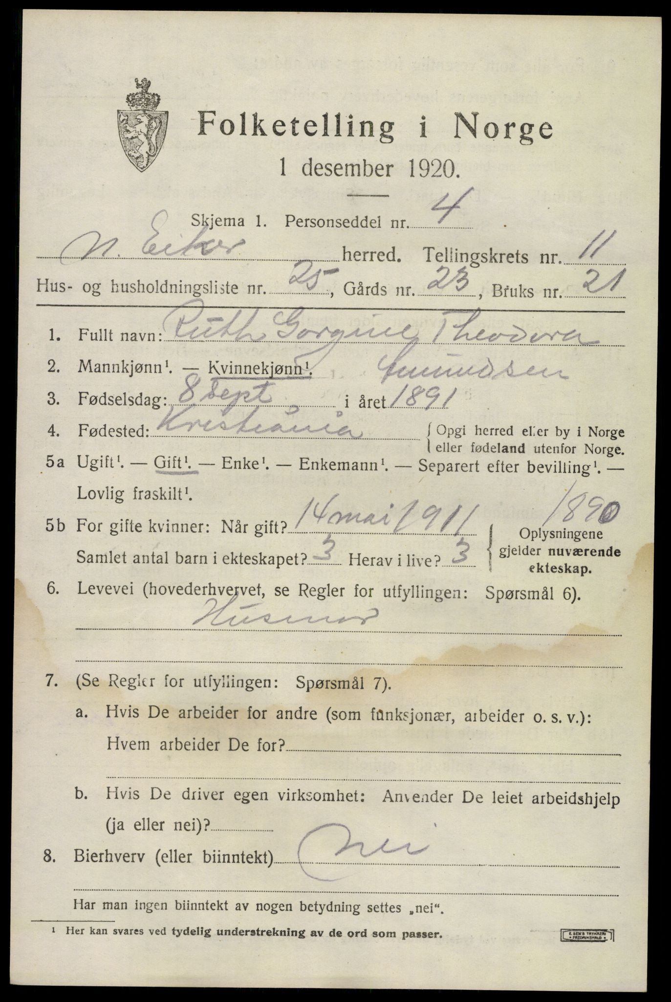 SAKO, Folketelling 1920 for 0625 Nedre Eiker herred, 1920, s. 11373