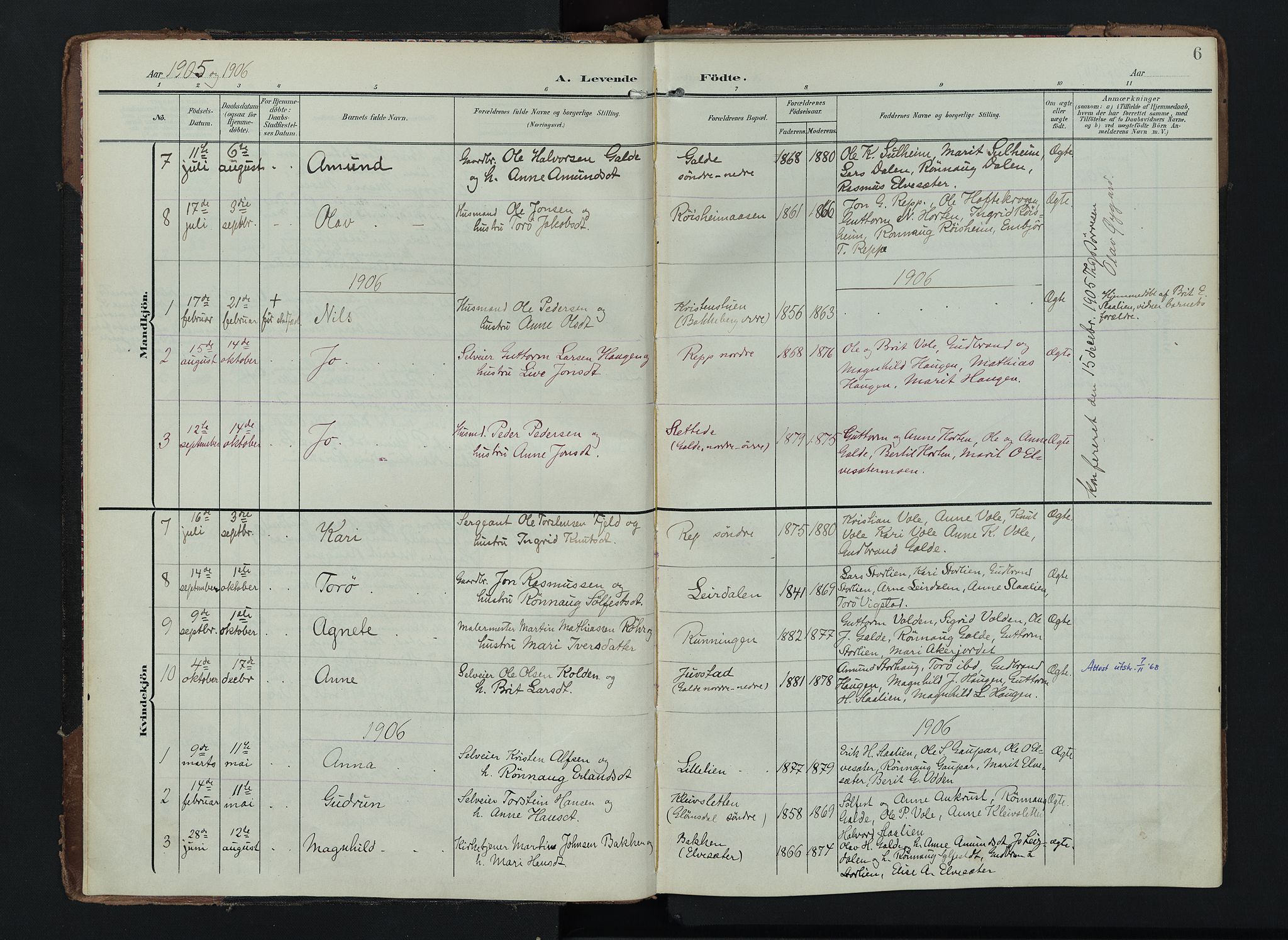 Lom prestekontor, AV/SAH-PREST-070/K/L0012: Ministerialbok nr. 12, 1904-1928, s. 6