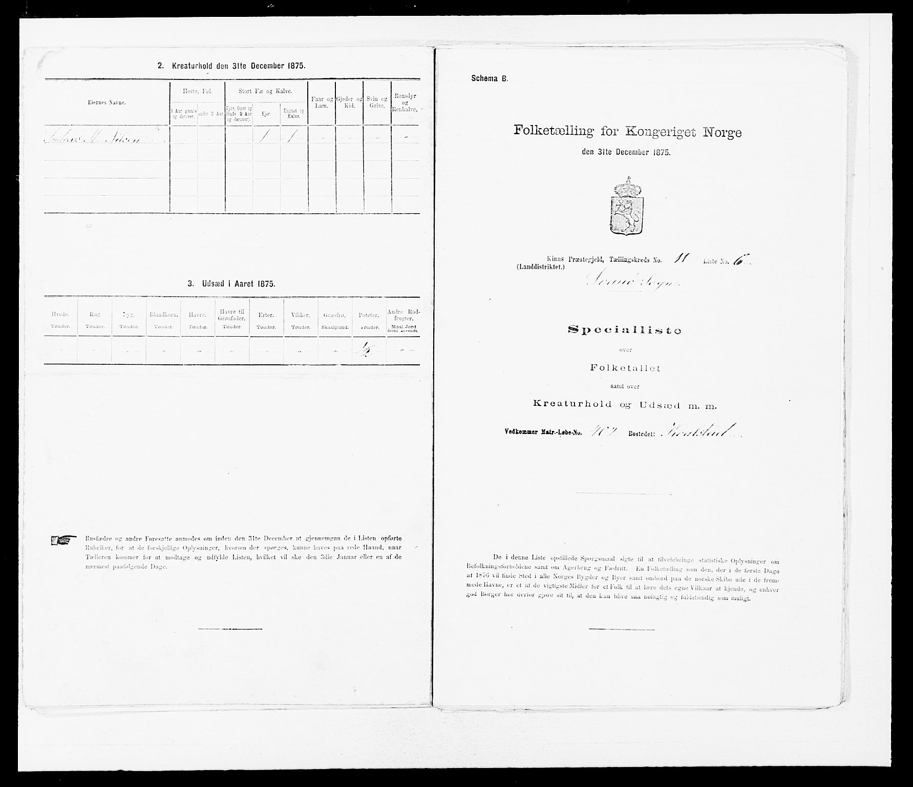 SAB, Folketelling 1875 for 1437L Kinn prestegjeld, Kinn sokn og Svanøy sokn, 1875, s. 1163