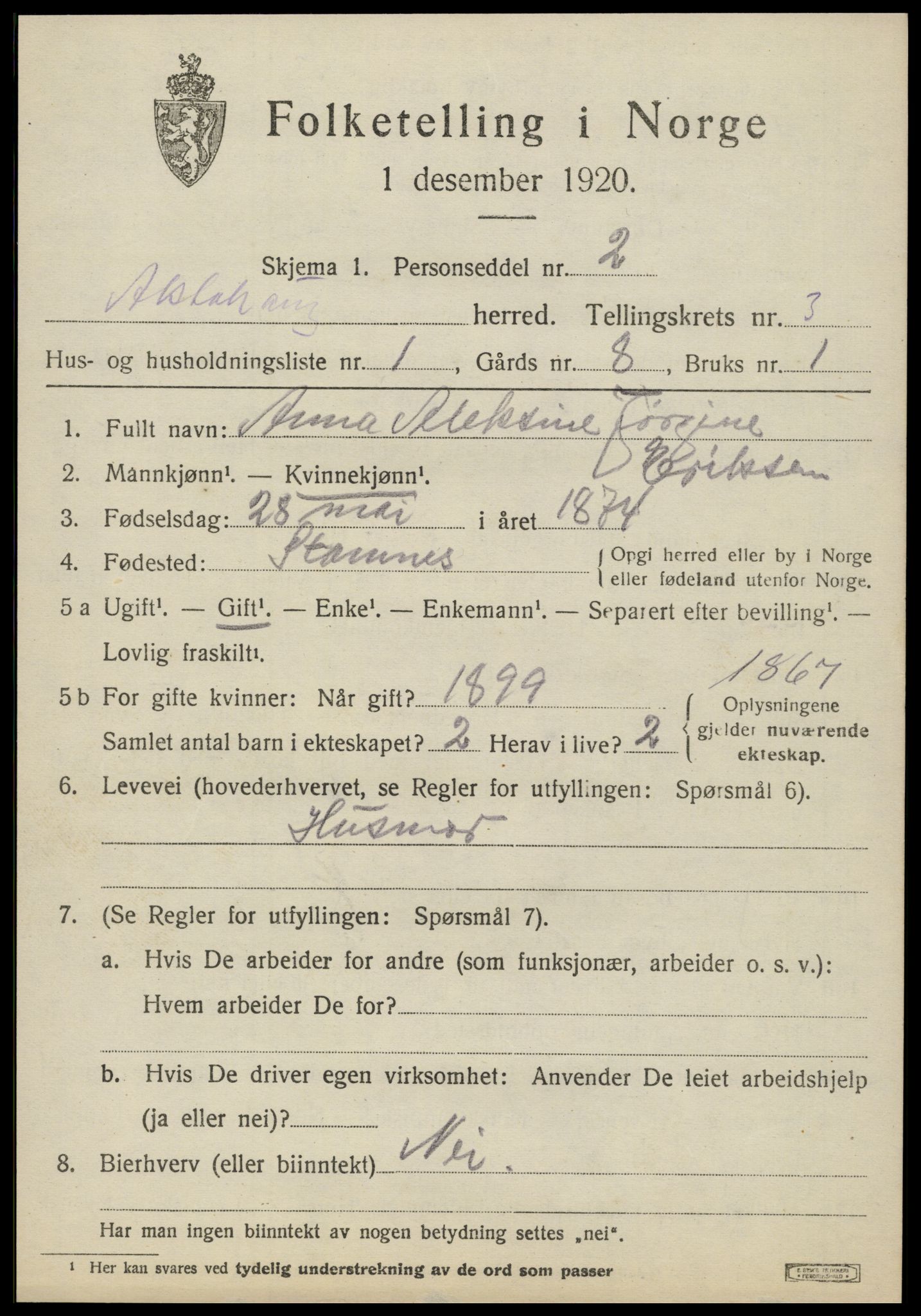 SAT, Folketelling 1920 for 1820 Alstahaug herred, 1920, s. 1243