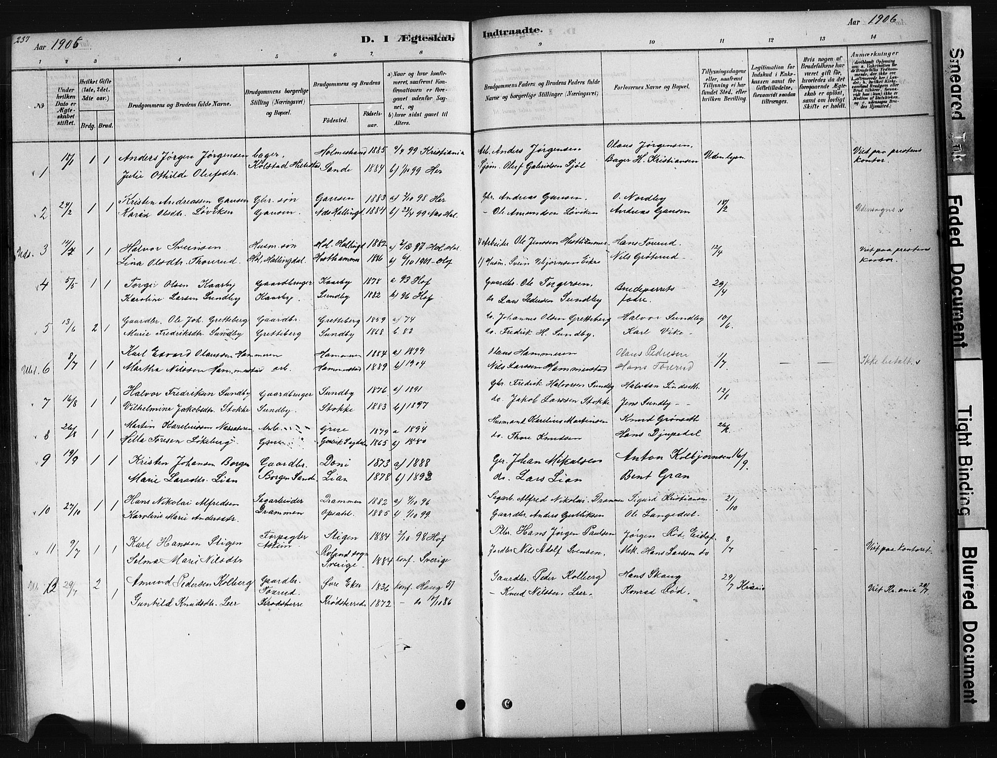 Hof kirkebøker, AV/SAKO-A-64/G/Ga/L0004: Klokkerbok nr. I 4, 1878-1930, s. 237
