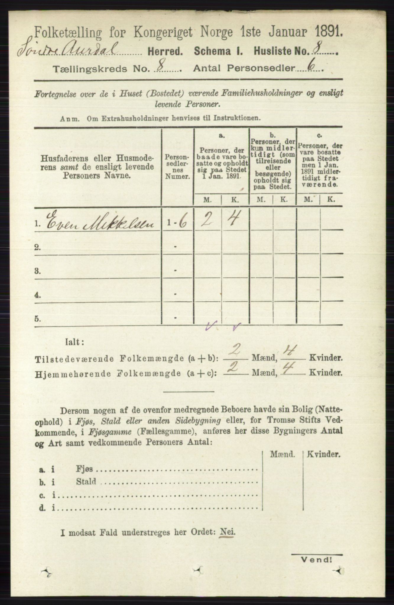 RA, Folketelling 1891 for 0540 Sør-Aurdal herred, 1891, s. 4758