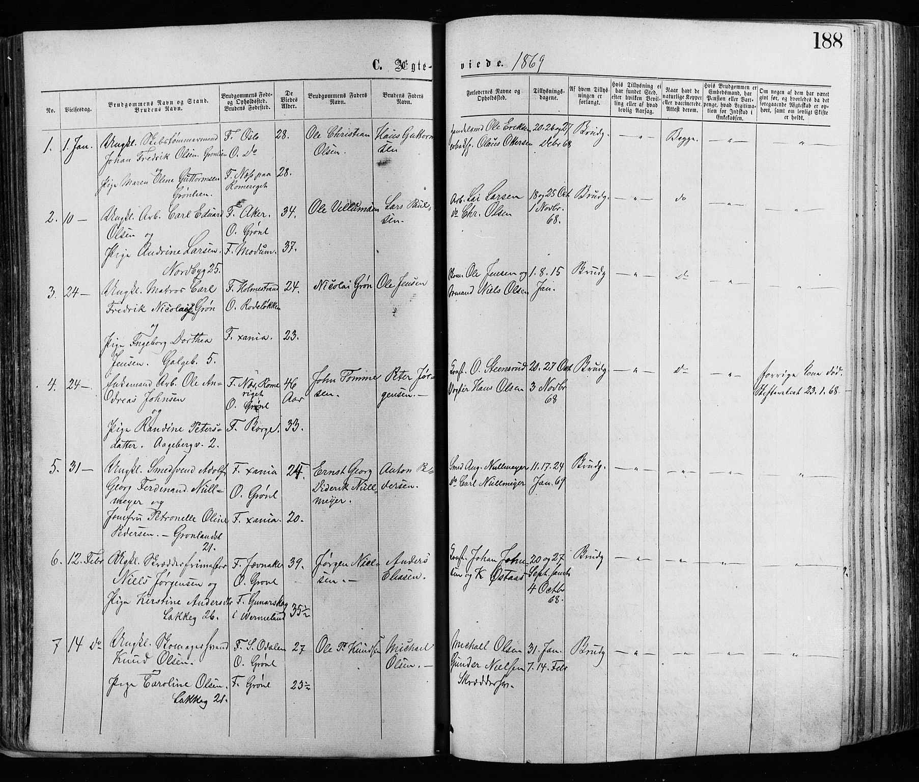 Grønland prestekontor Kirkebøker, AV/SAO-A-10848/F/Fa/L0005: Ministerialbok nr. 5, 1869-1880, s. 188