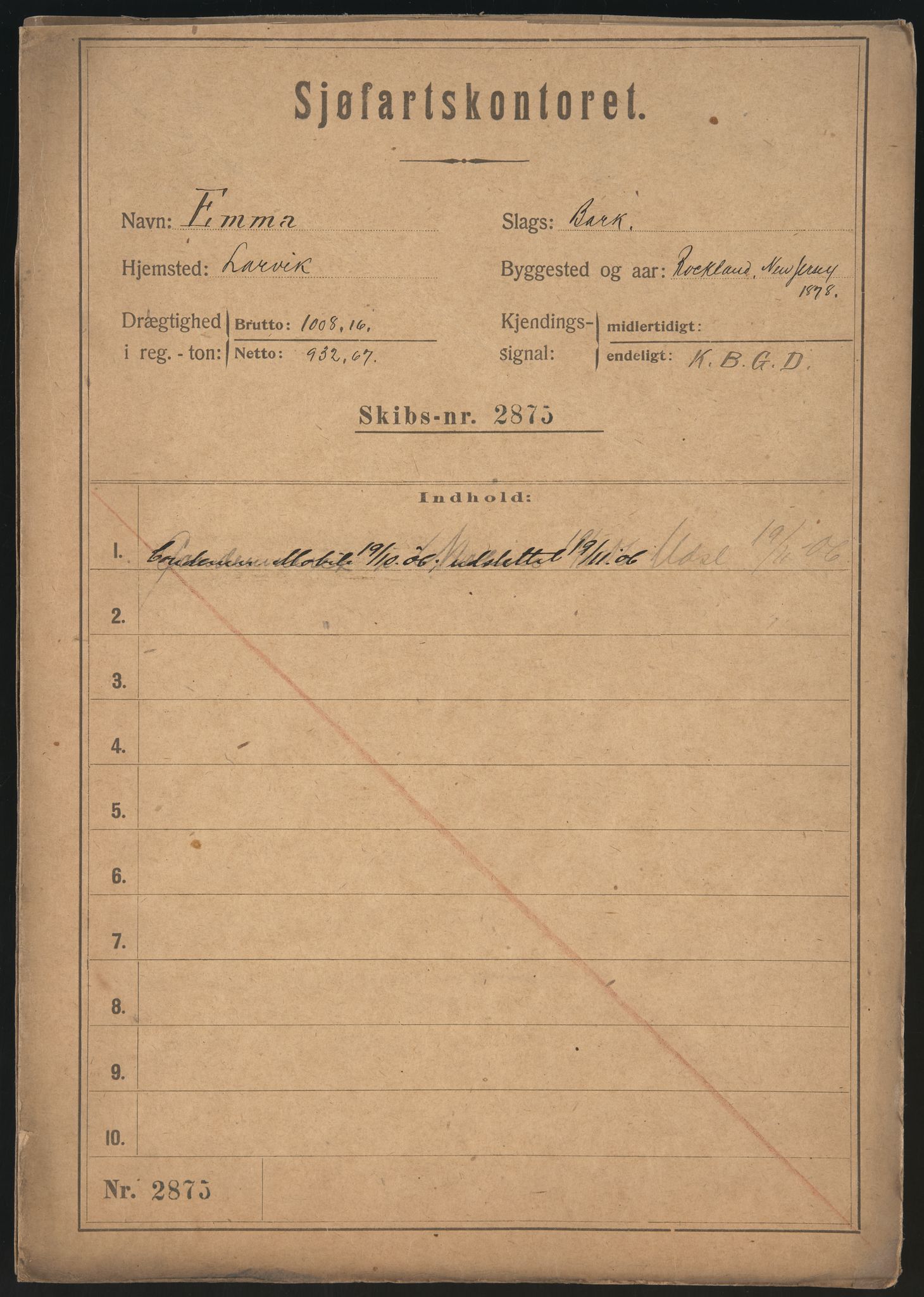 Sjøfartsdirektoratet med forløpere, skipsmapper slettede skip, RA/S-4998/F/Fa/L0295: --, 1862-1929, s. 40