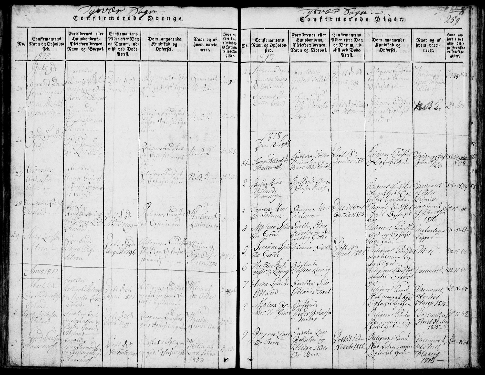 Skjold sokneprestkontor, SAST/A-101847/H/Ha/Hab/L0002: Klokkerbok nr. B 2 /1, 1815-1830, s. 259