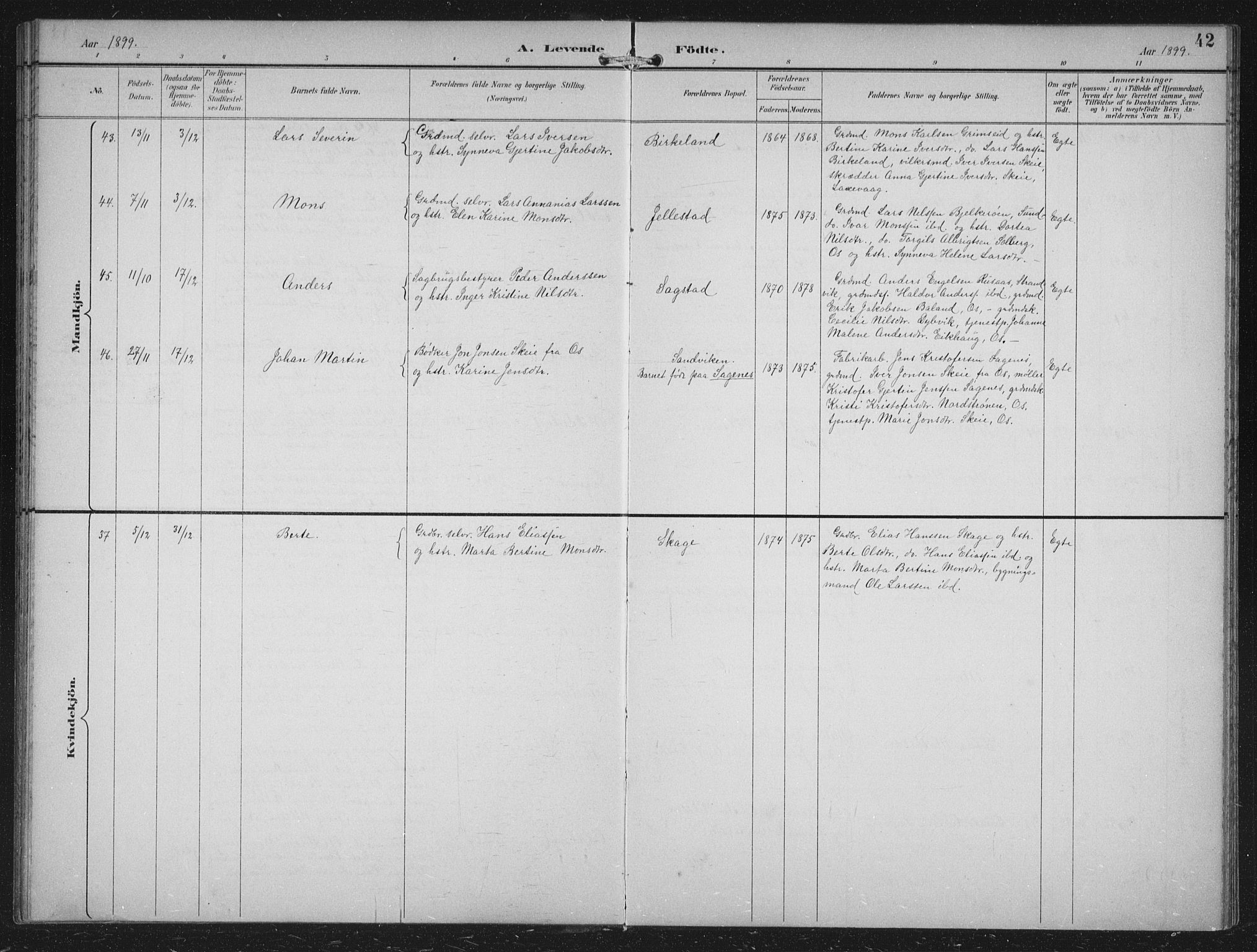 Fana Sokneprestembete, AV/SAB-A-75101/H/Hab/Haba/L0003: Klokkerbok nr. A 3, 1895-1902, s. 42