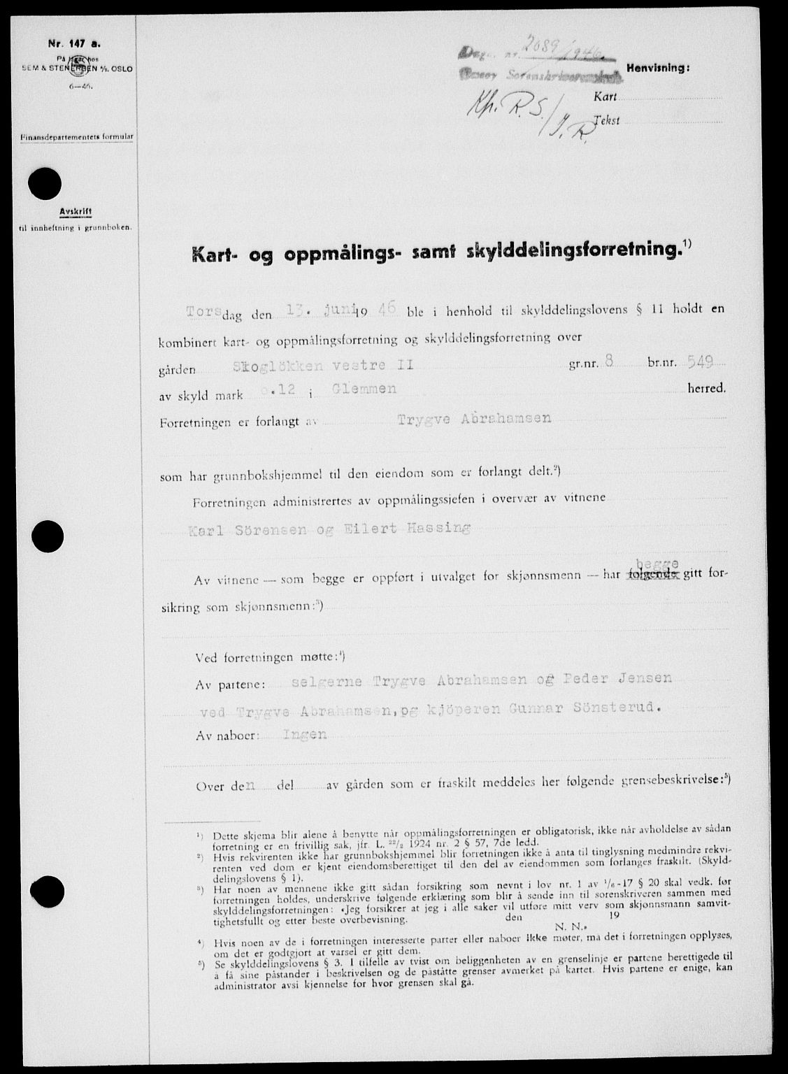 Onsøy sorenskriveri, SAO/A-10474/G/Ga/Gab/L0017: Pantebok nr. II A-17, 1946-1946, Dagboknr: 2089/1946