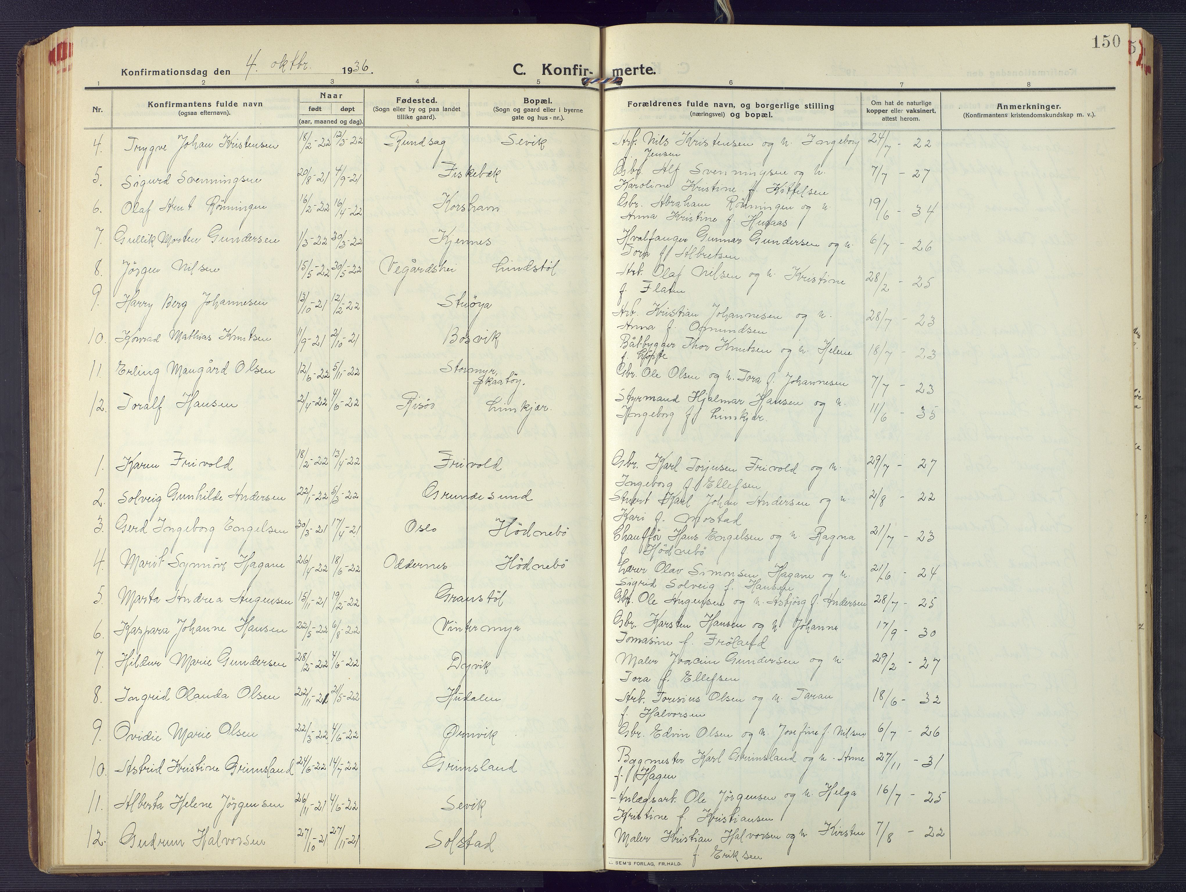 Søndeled sokneprestkontor, AV/SAK-1111-0038/F/Fb/L0006: Klokkerbok nr. B 7, 1912-1947, s. 150