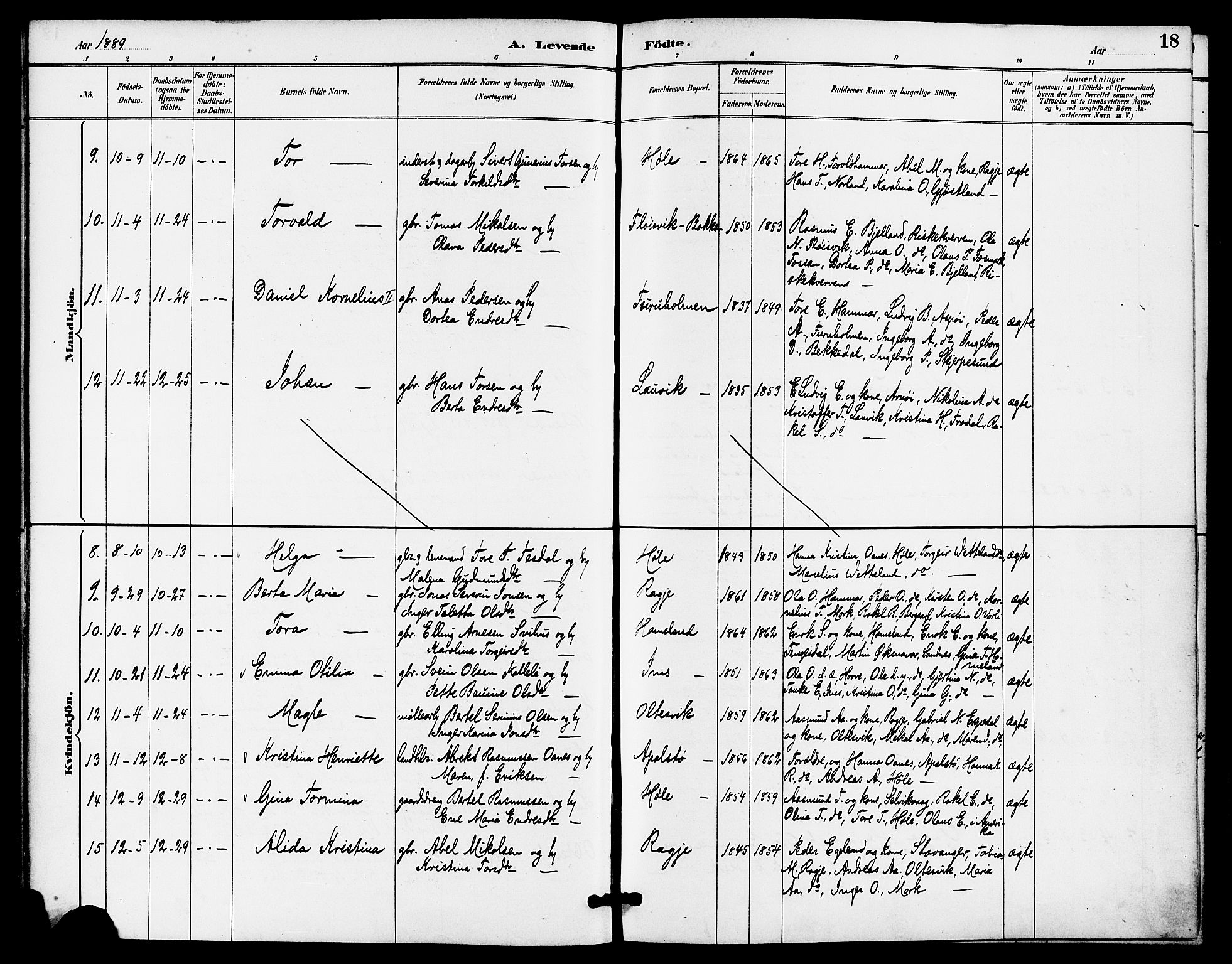 Høgsfjord sokneprestkontor, AV/SAST-A-101624/H/Ha/Haa/L0005: Ministerialbok nr. A 5, 1885-1897, s. 18