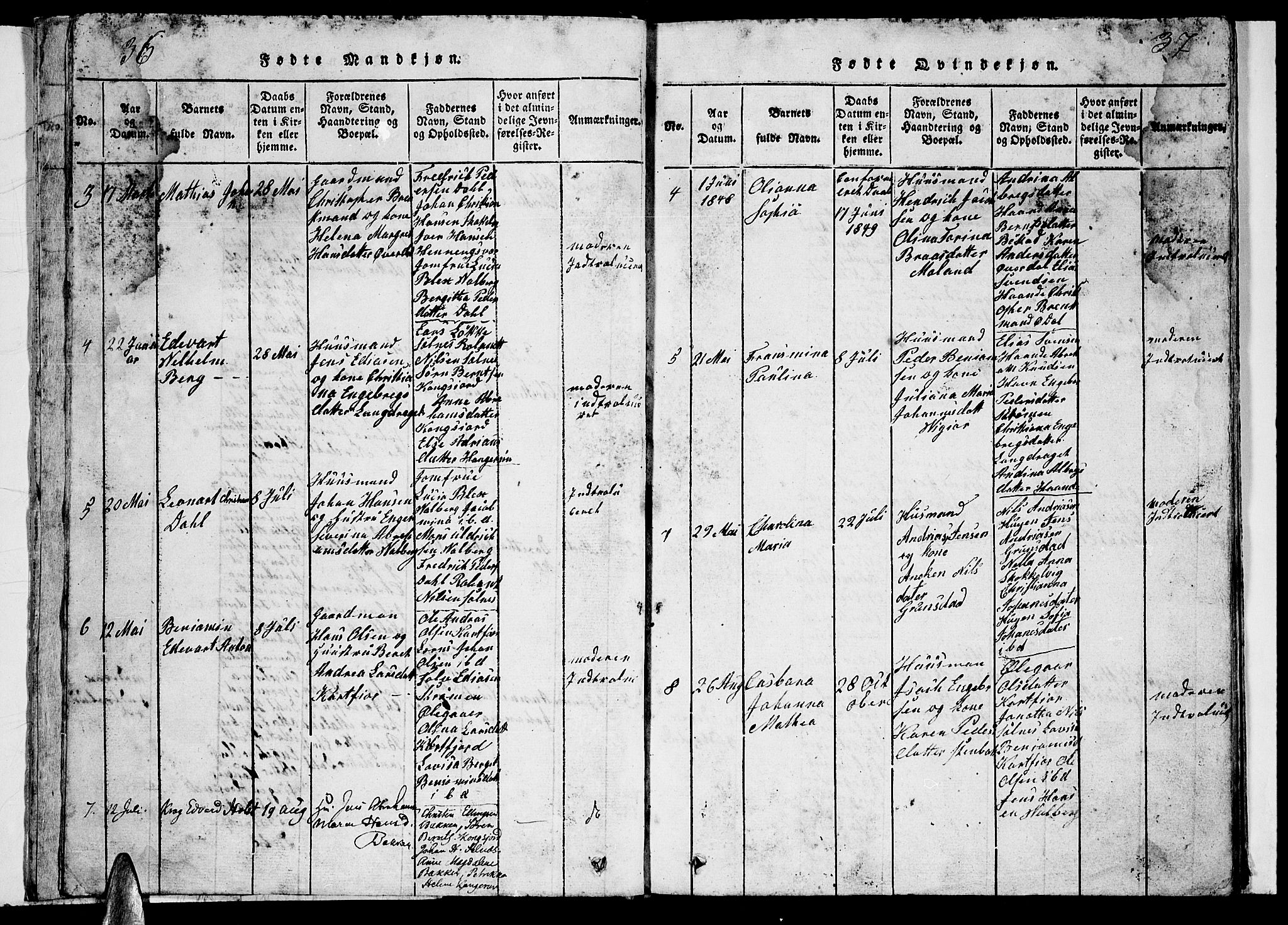 Ministerialprotokoller, klokkerbøker og fødselsregistre - Nordland, AV/SAT-A-1459/884/L1195: Klokkerbok nr. 884C01, 1837-1867, s. 36-37