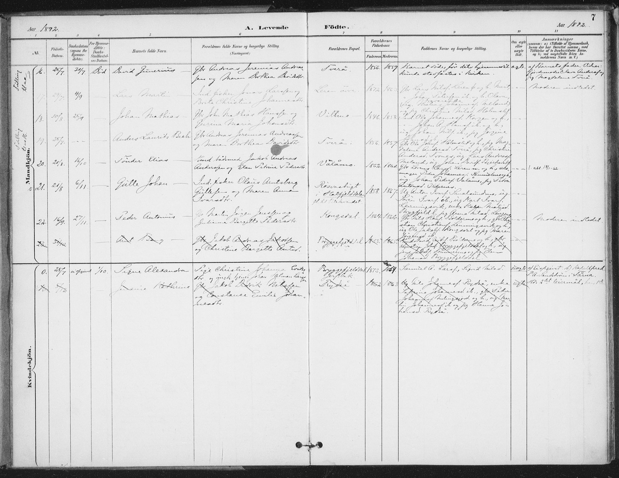 Ministerialprotokoller, klokkerbøker og fødselsregistre - Nordland, AV/SAT-A-1459/826/L0380: Ministerialbok nr. 826A03, 1891-1911, s. 7