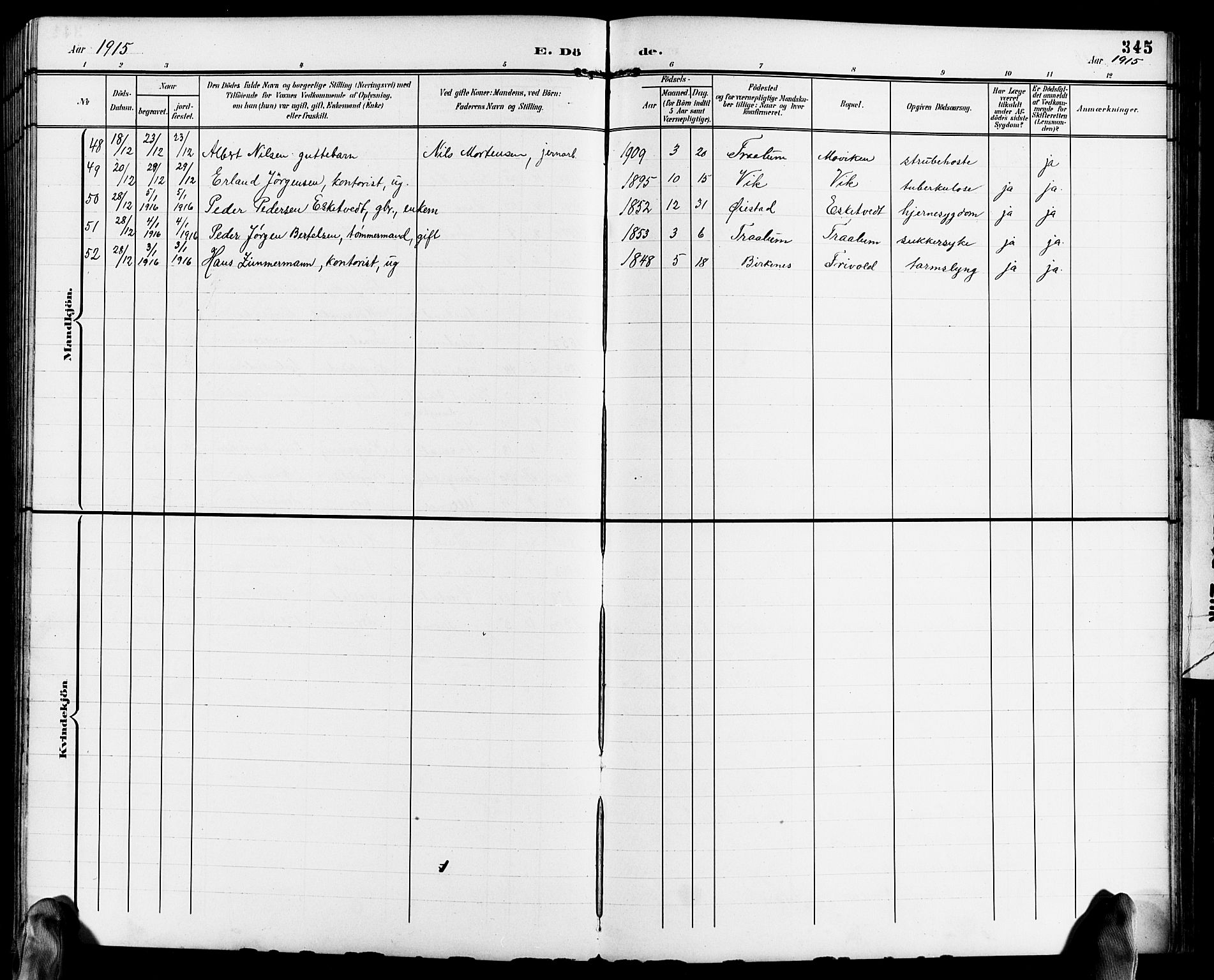 Fjære sokneprestkontor, SAK/1111-0011/F/Fb/L0012: Klokkerbok nr. B 12, 1902-1925, s. 345