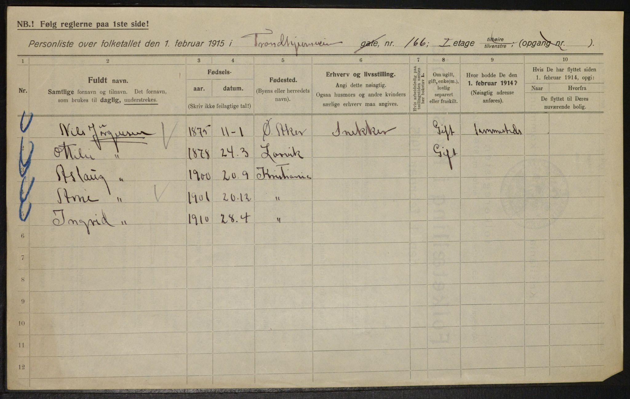 OBA, Kommunal folketelling 1.2.1915 for Kristiania, 1915, s. 117531