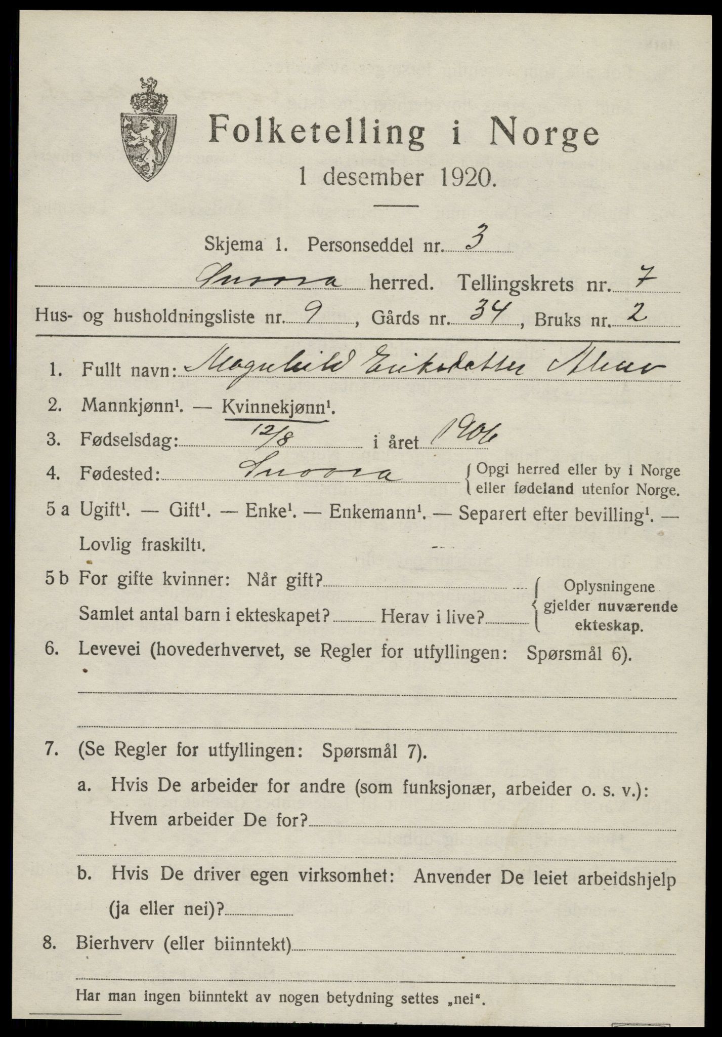 SAT, Folketelling 1920 for 1736 Snåsa herred, 1920, s. 3026