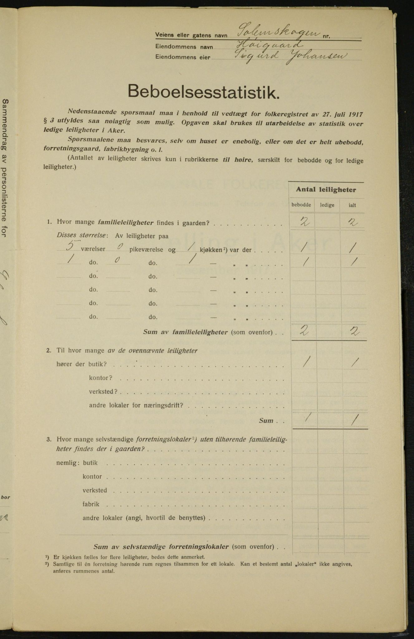 OBA, Kommunal folketelling 1.12.1917 for Aker, 1917, s. 14000