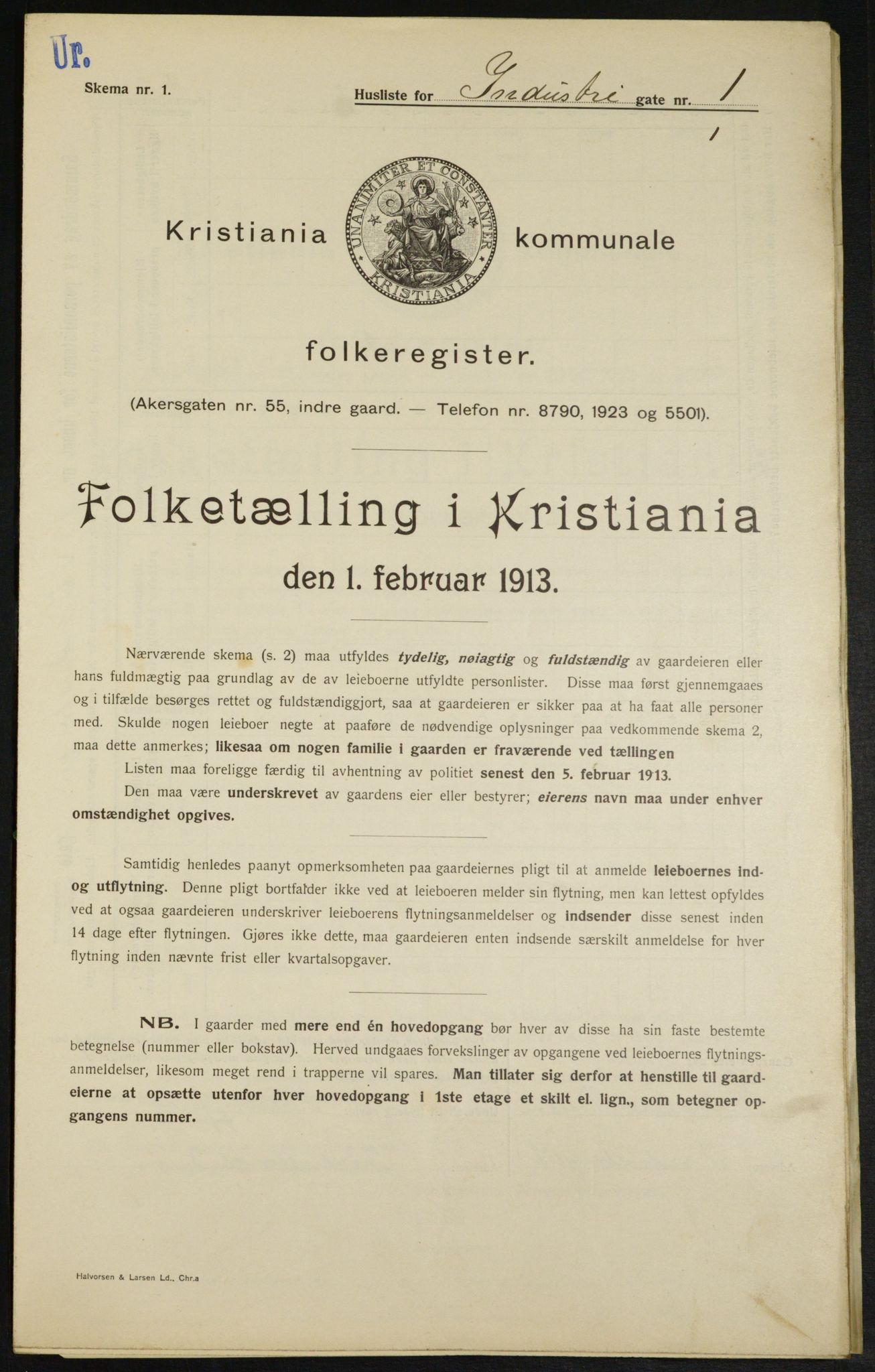 OBA, Kommunal folketelling 1.2.1913 for Kristiania, 1913, s. 42996