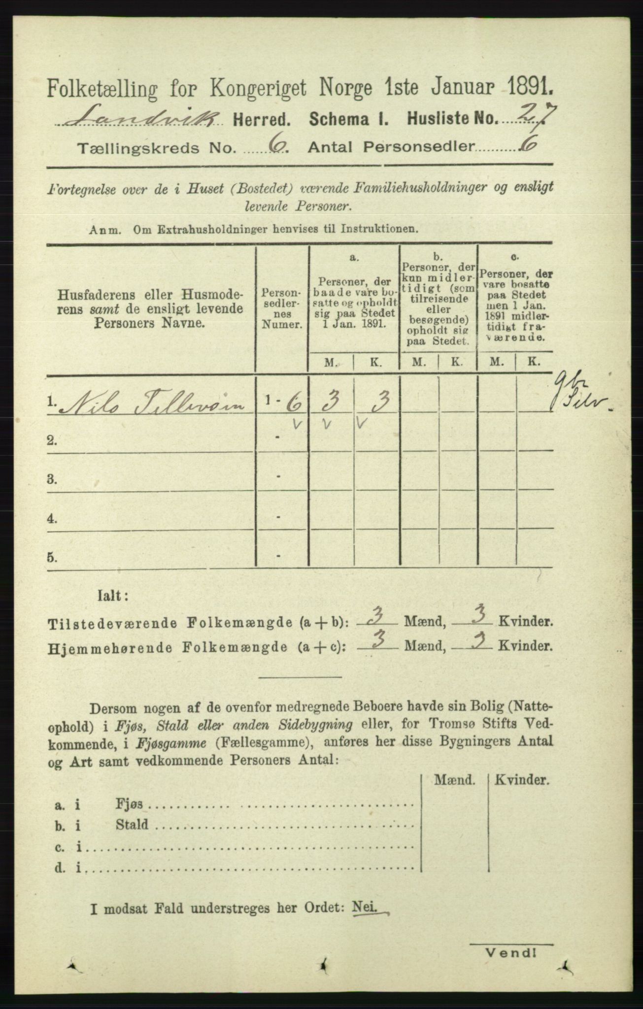 RA, Folketelling 1891 for 0924 Landvik herred, 1891, s. 2428